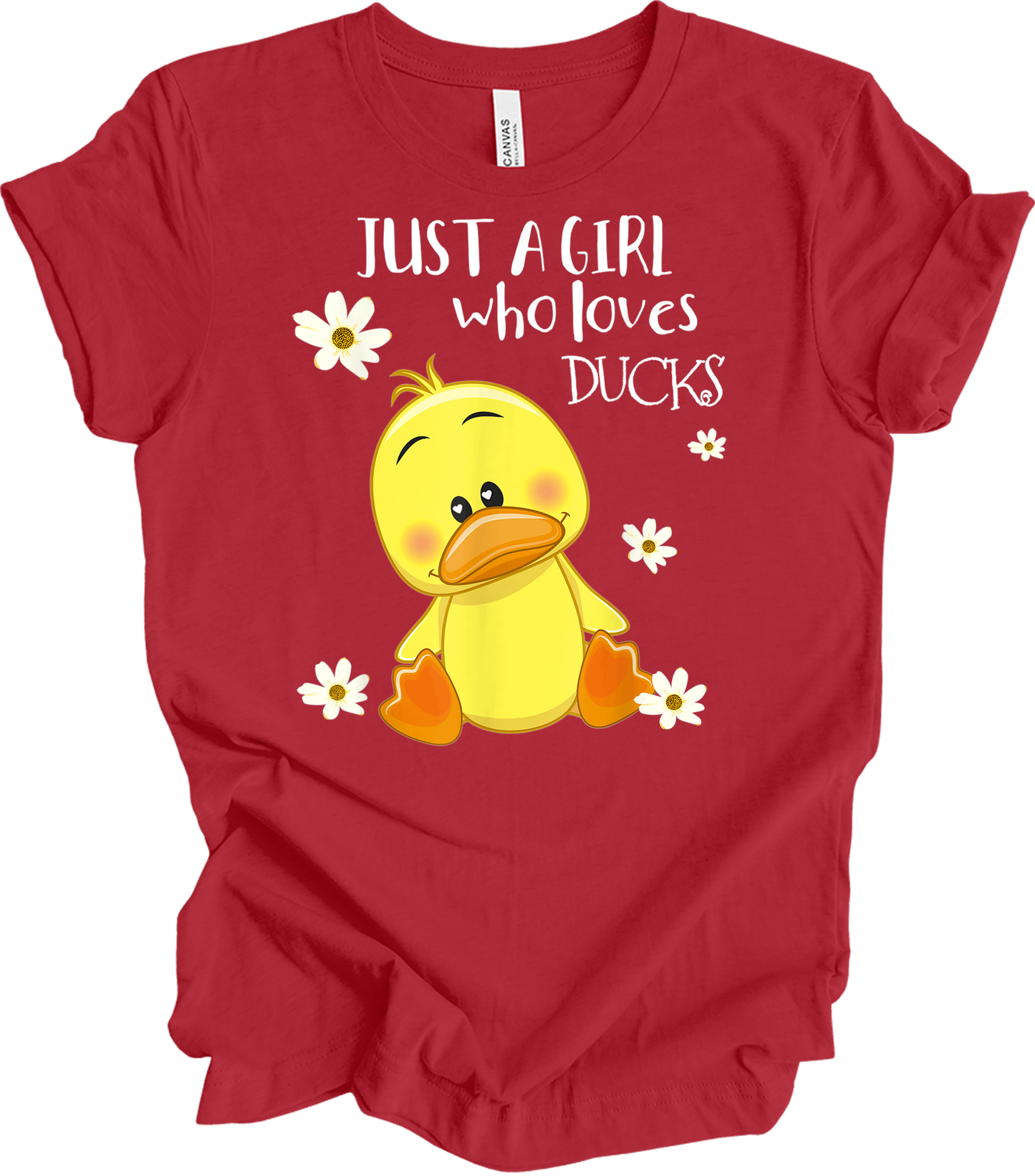 Just a Girl Who Loves Ducks - Cute Duck Lover T-Shirt in Canvas Red