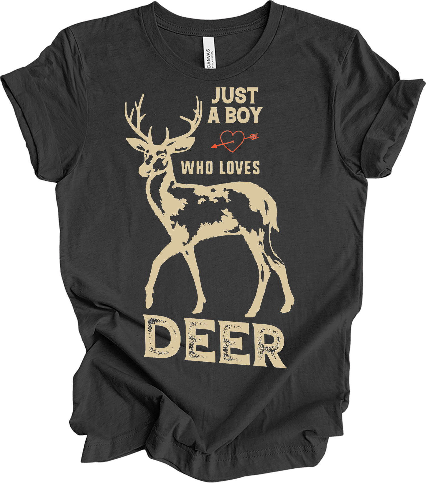 Just A Boy Who Loves Deer - Funny Hunter Gift T-Shirt in Dark Grey Heather