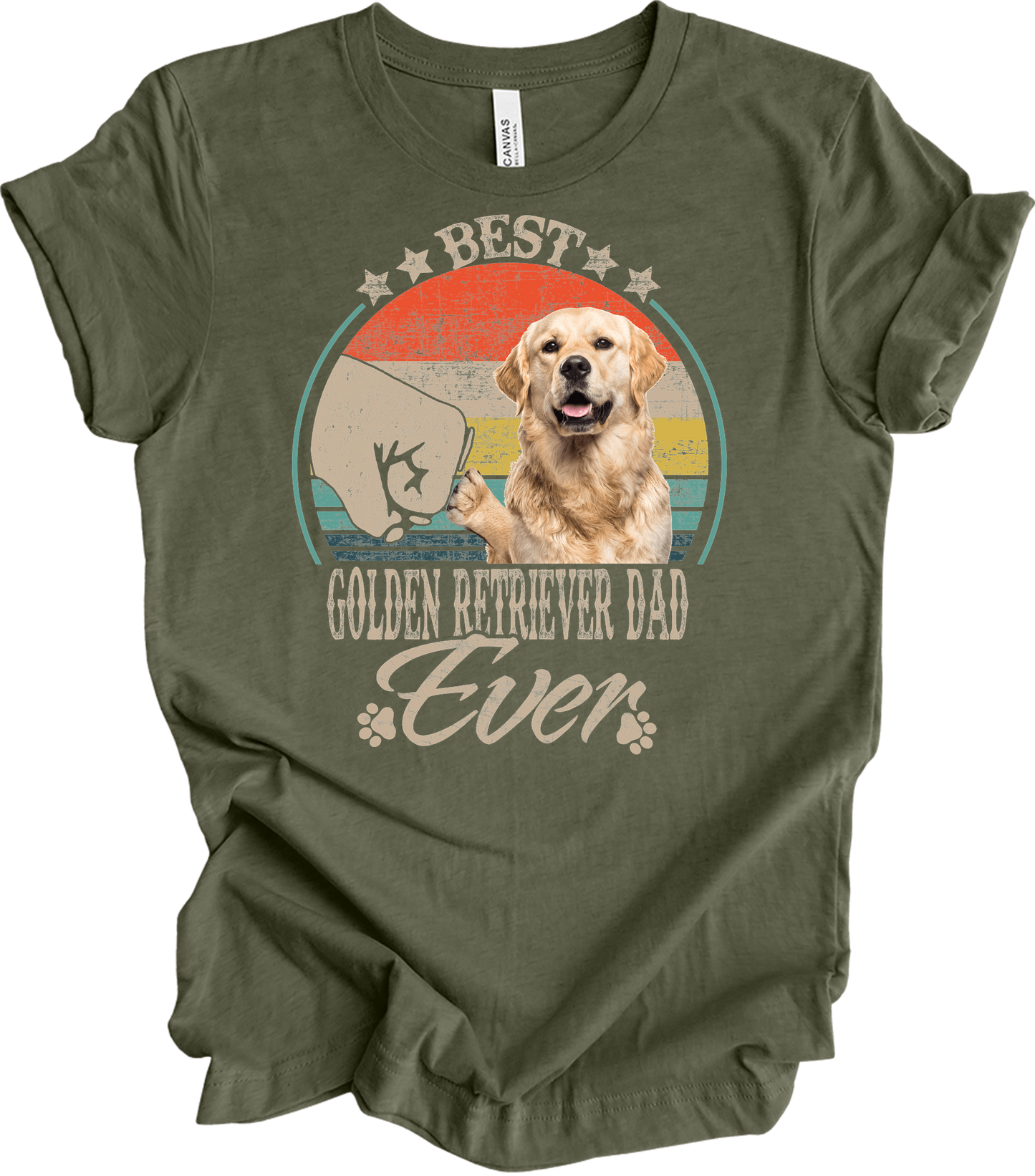Best Golden Retriever Dad Ever Vintage T-Shirt in Heather Military Green