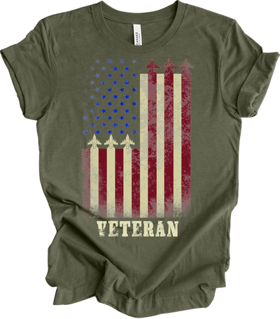 American Flag Veteran T-Shirt in Heather Military Green