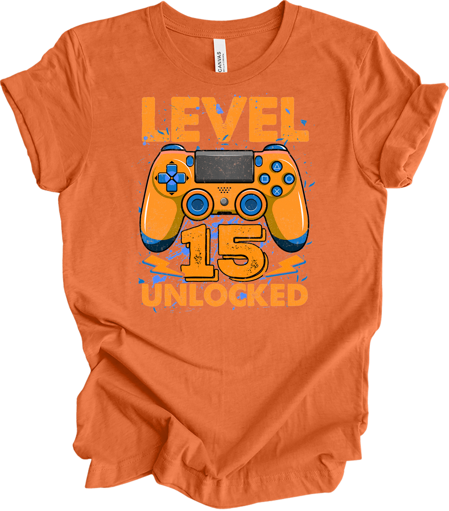 Level 15 Unlocked Gamer T-Shirt in Heather Orange