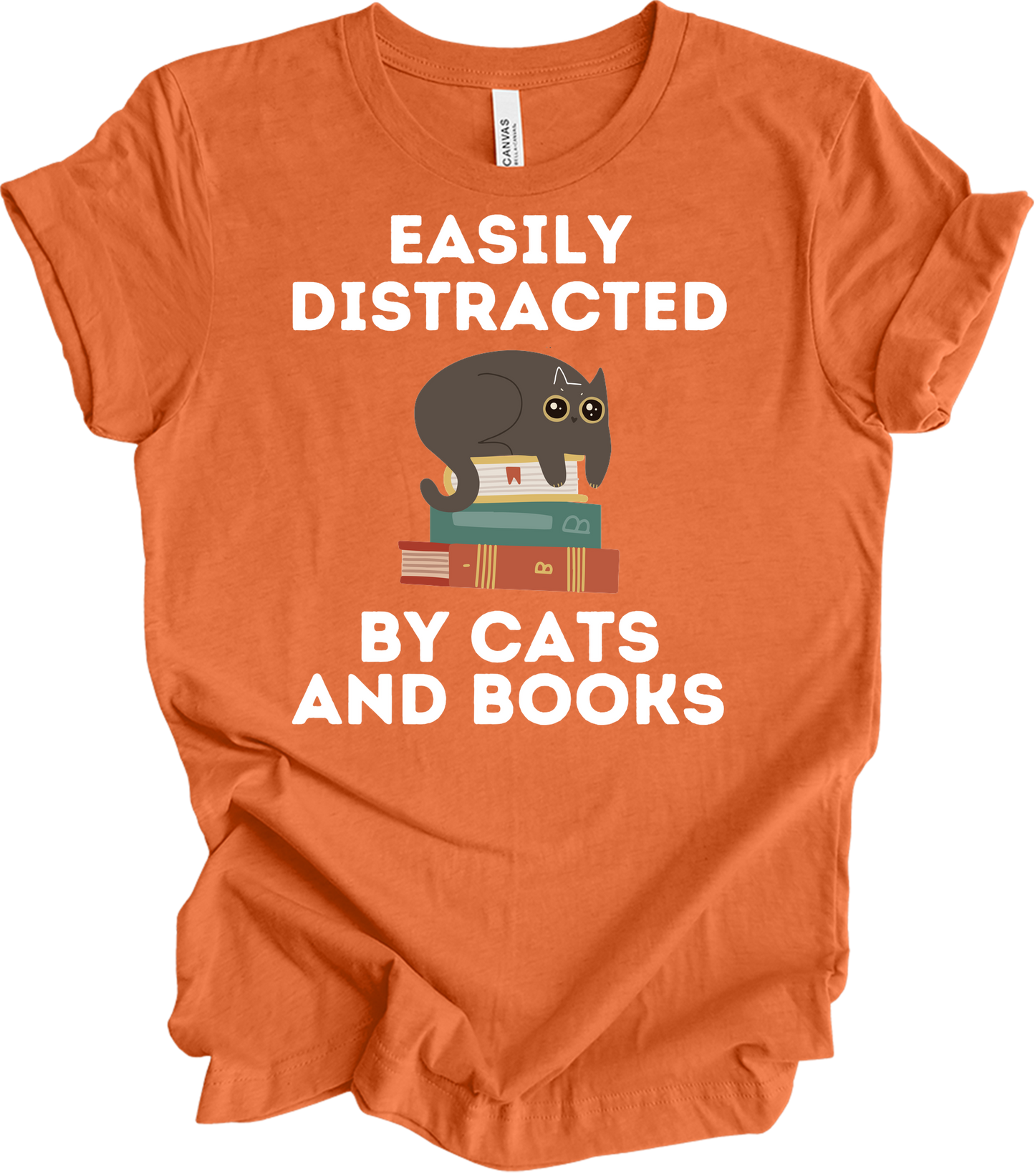 Cats and Books - Cute Cat Lover & Bookworm T-Shirt in Heather Orange