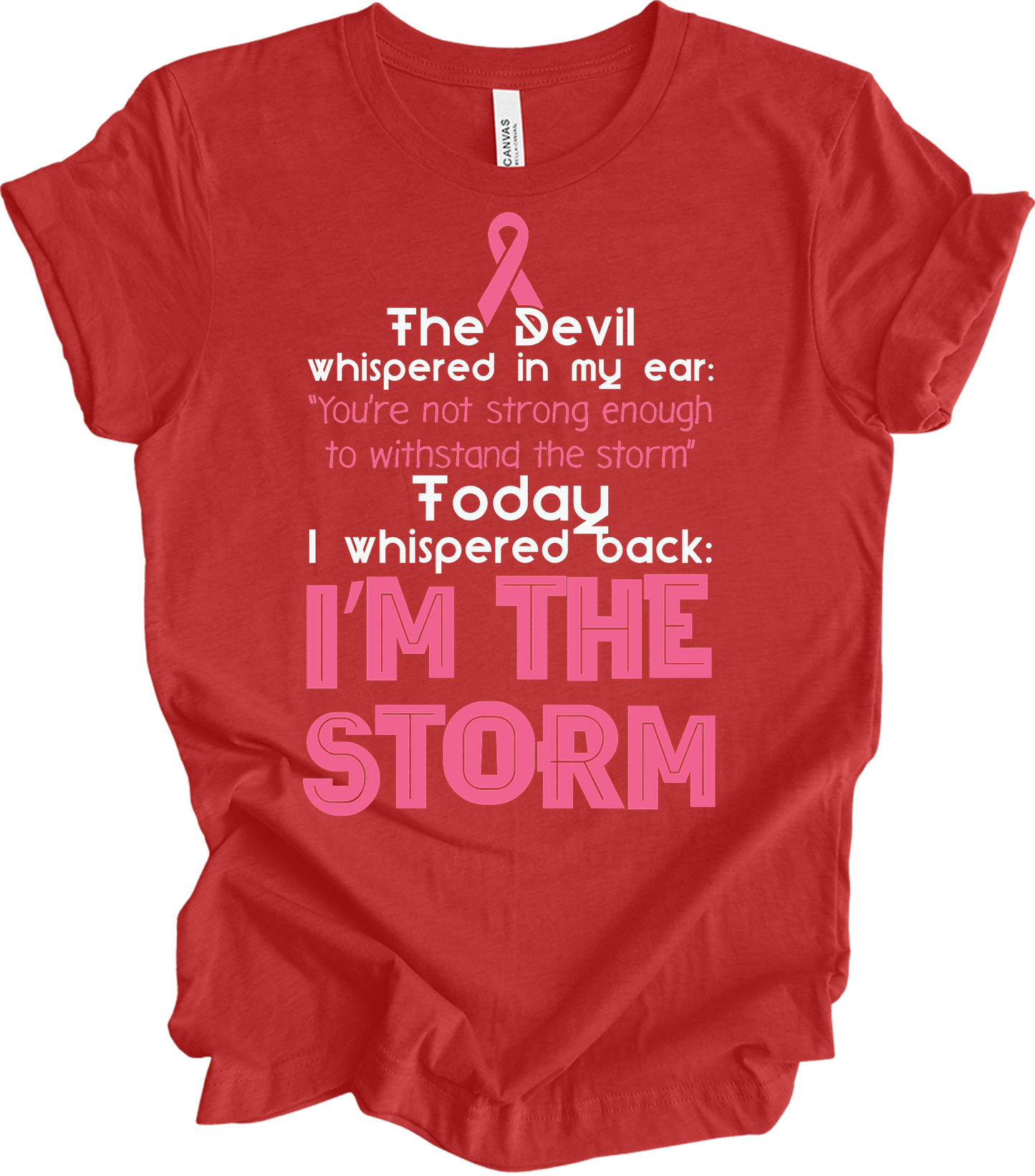 I Am The Storm Breast Cancer Awareness Warrior T-Shirt in Heather Red
