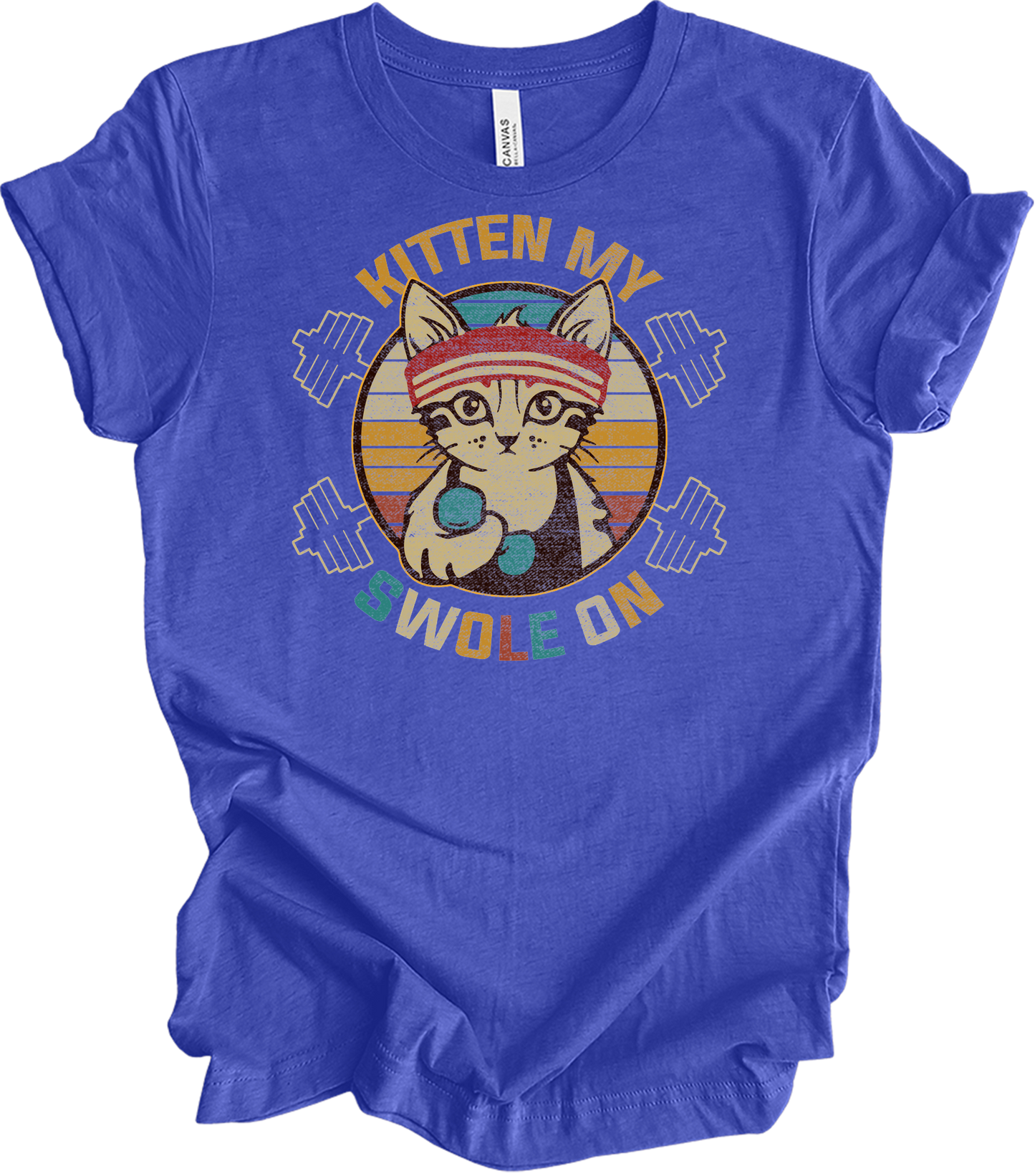 Kitten My Swole On Cat T-Shirt in Heather Royal