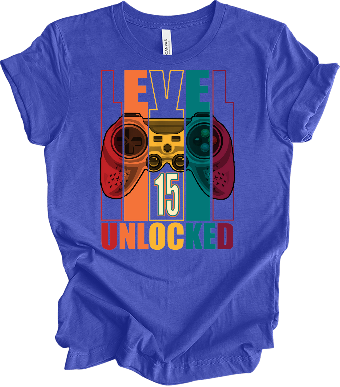 Level 15 Unlocked Gamer T-Shirt in Heather Royal