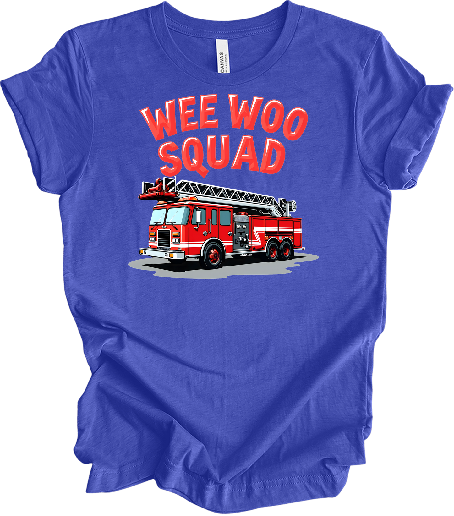 Wee Woo Squad Fire Truck T-Shirt in Heather Royal