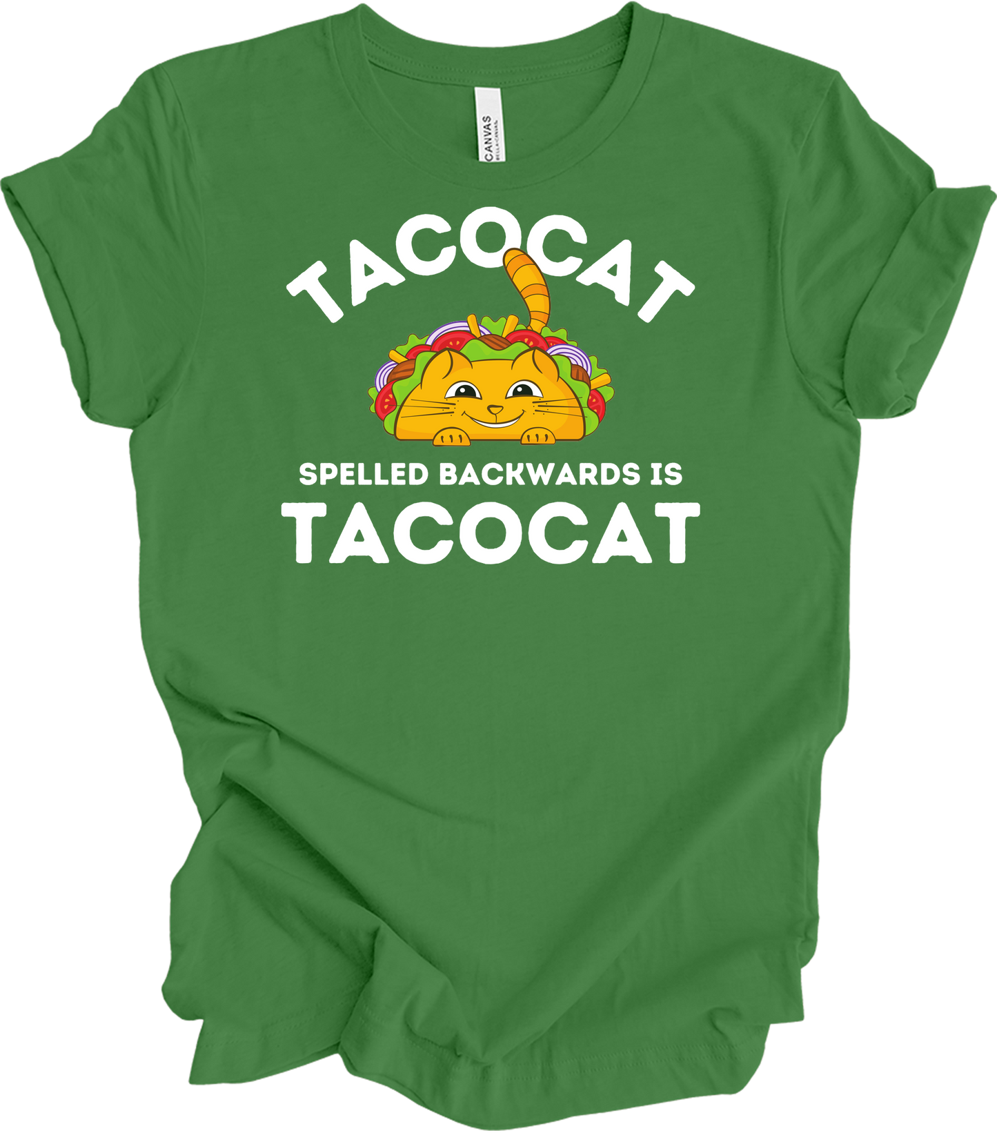 Tacocat Spelled Backwards Funny Taco Cat T-Shirt in Leaf