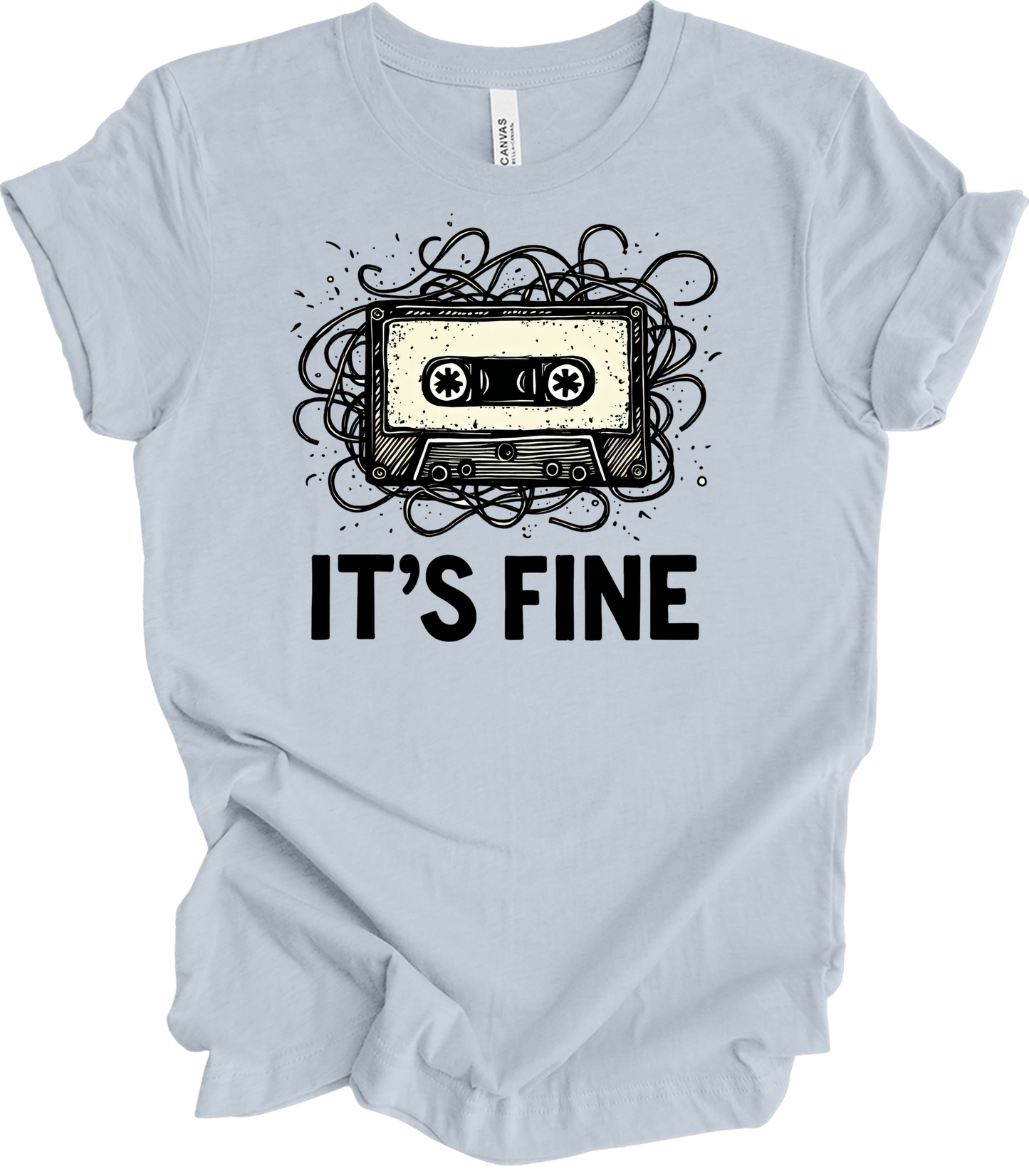 Retro Cassette Tape 'It's Fine' T-Shirt in Light Blue