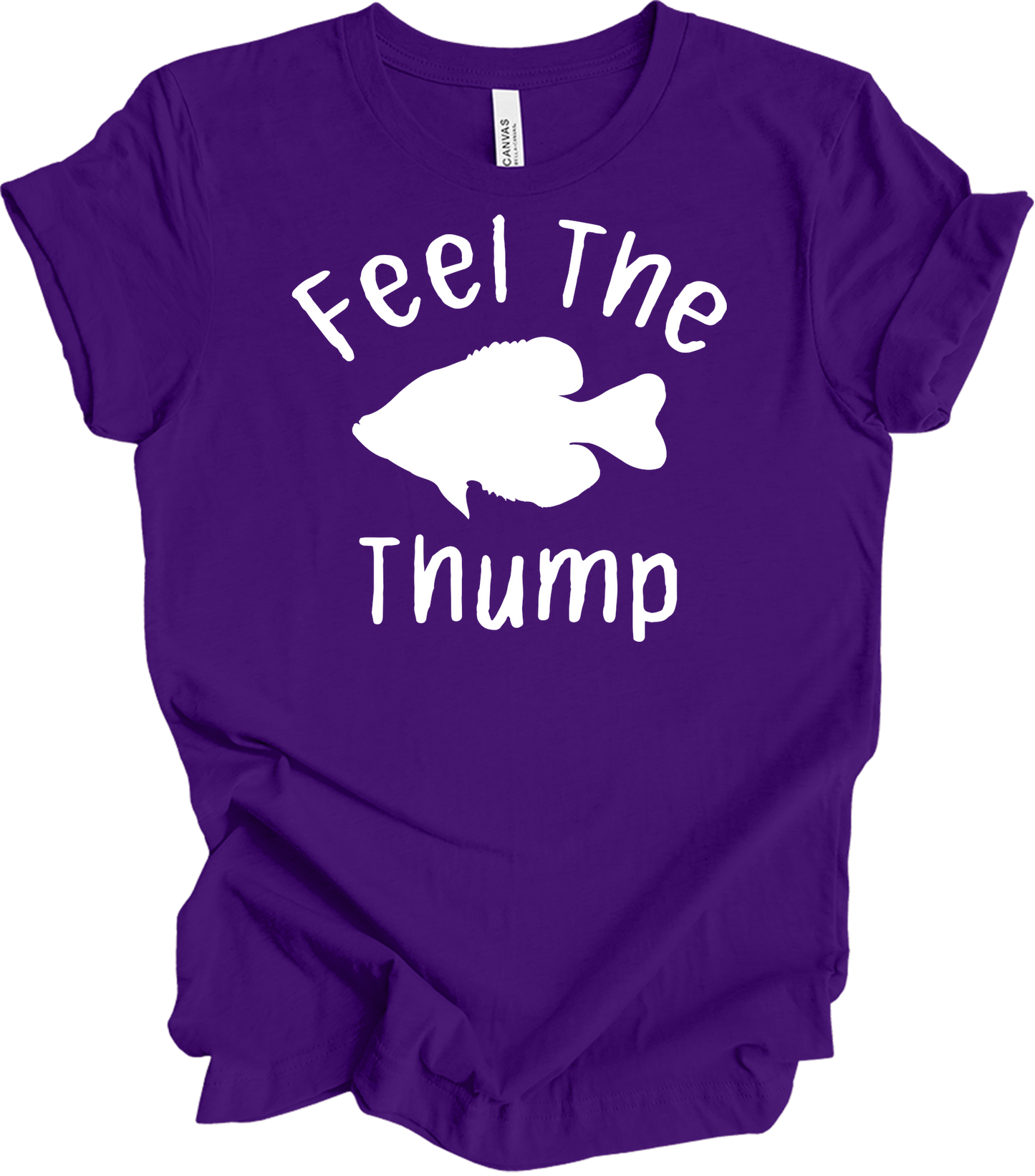 Feel The Thump Crappie Fishing T-Shirt in Team Purple