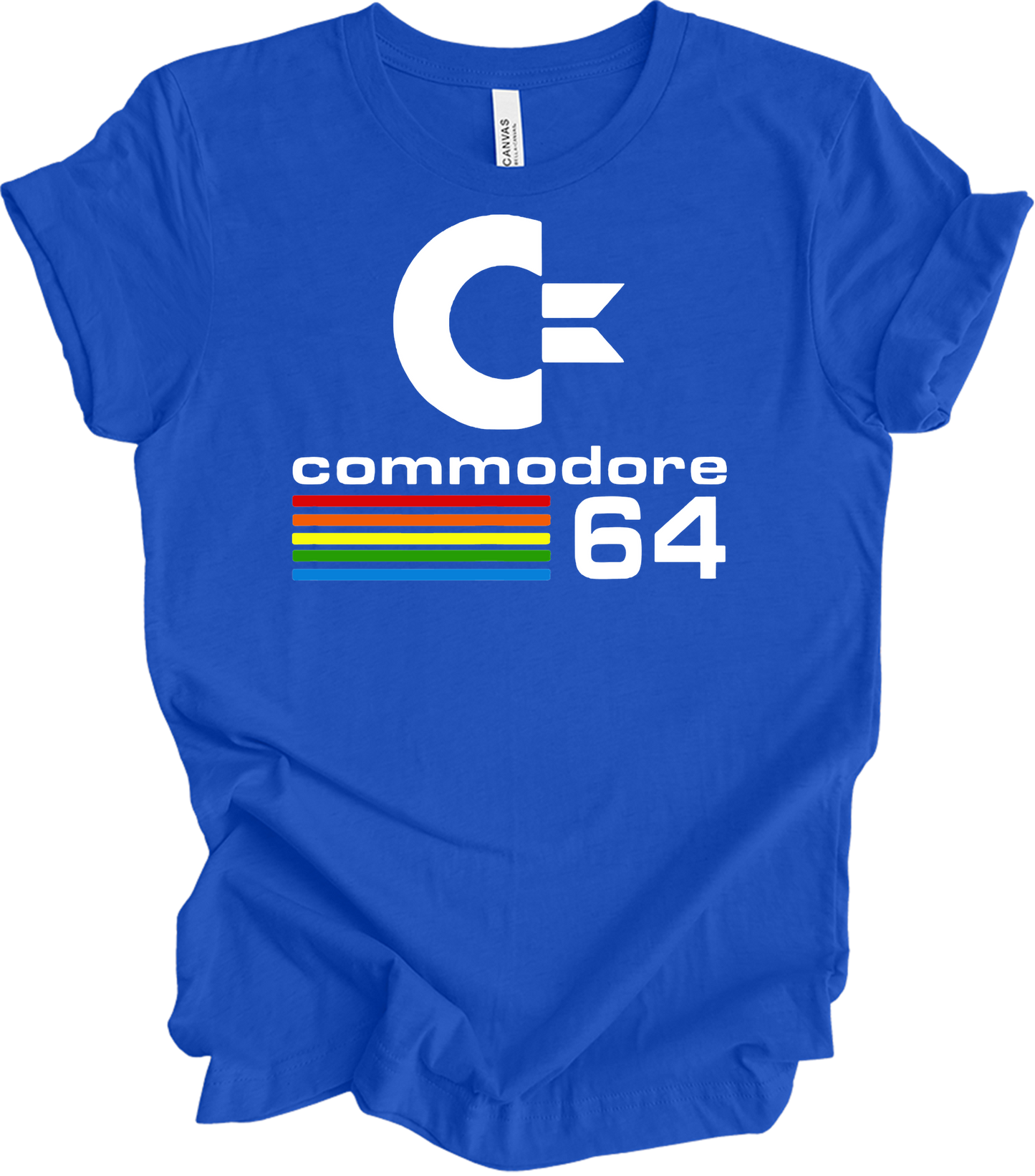 Commodore 64 Retro 80s Gaming - C64 Rainbow Stripe T-Shirt in True Royal