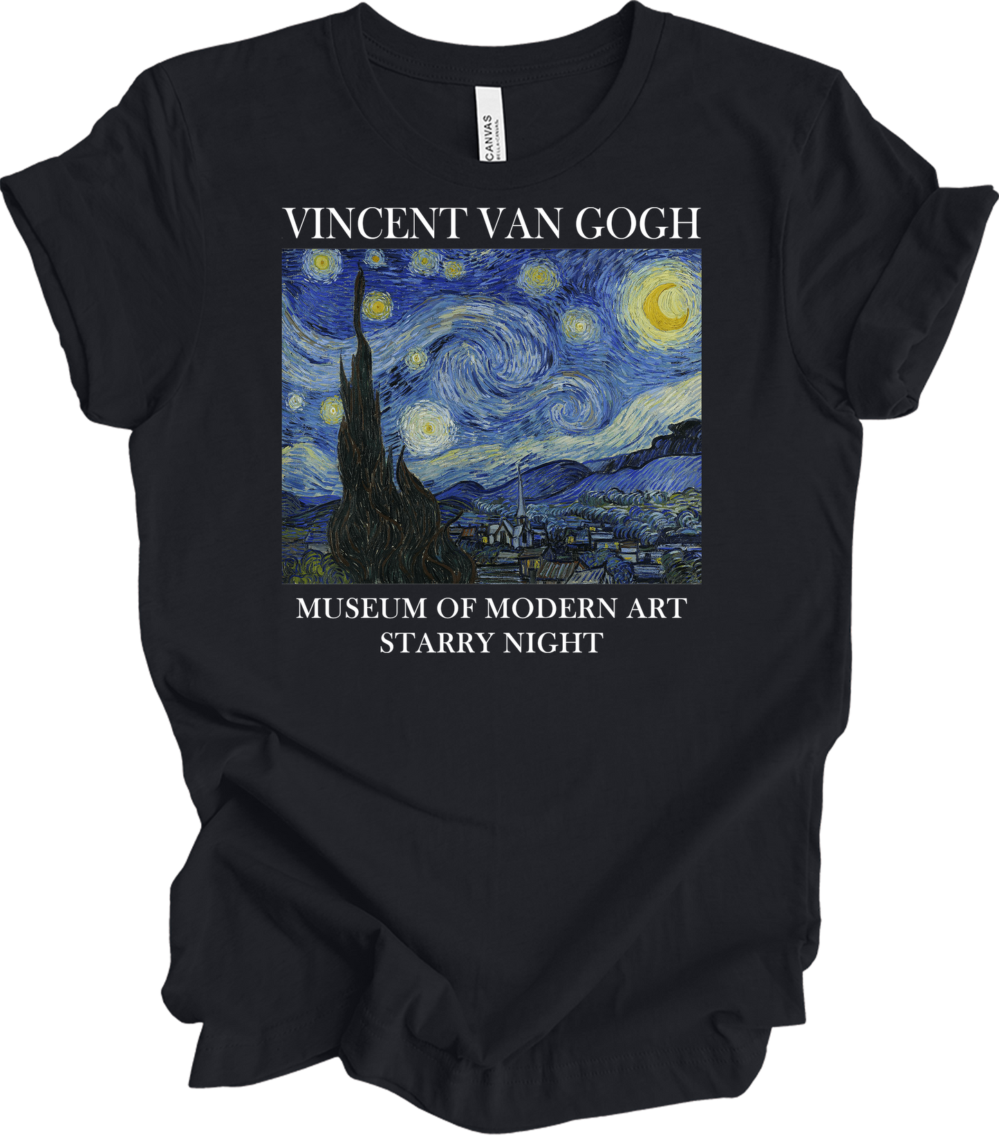 Van Gogh Starry Night Painting Art T-Shirt in Vintage Black