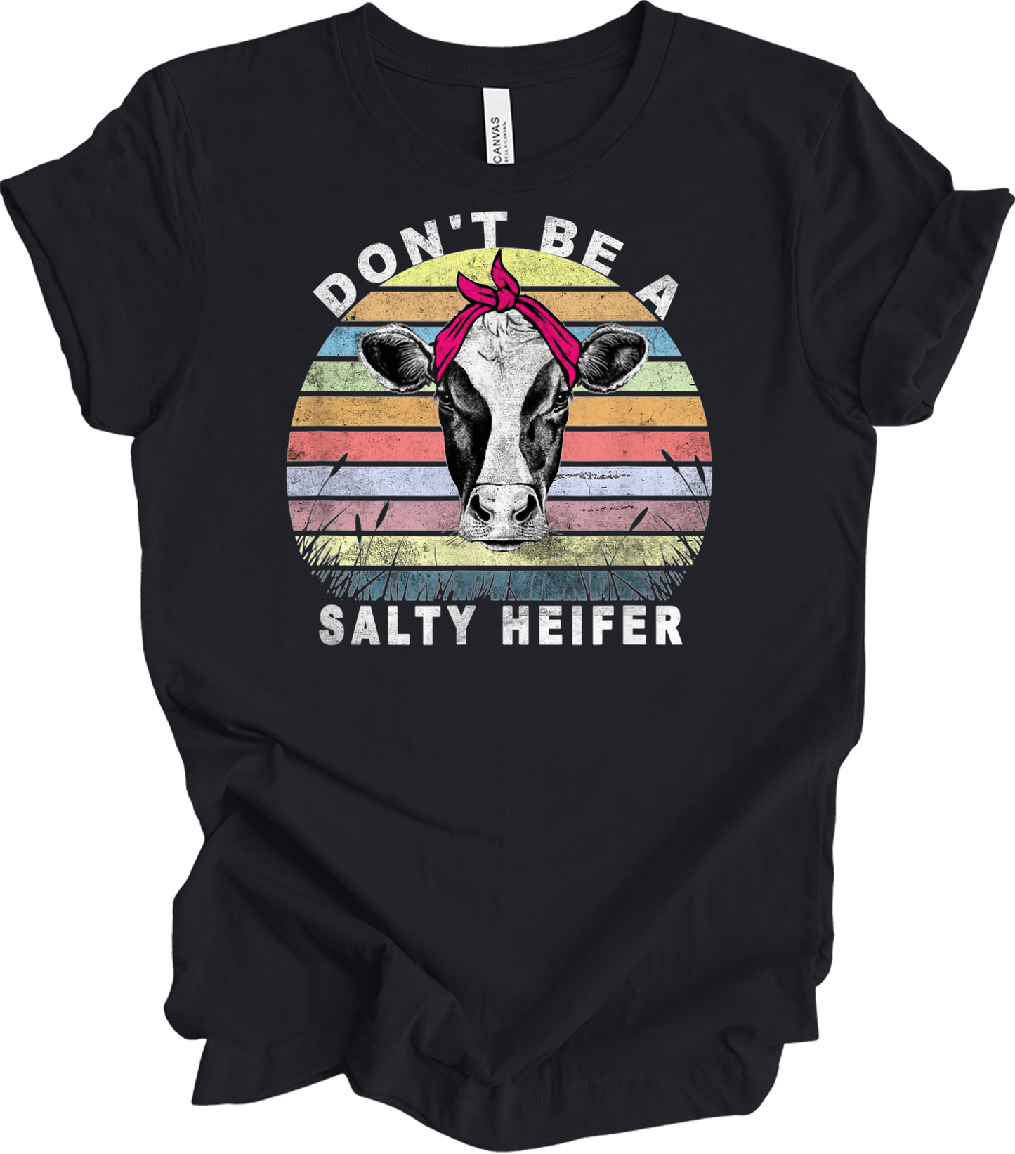 Don't Be A Salty Heifer - Funny Cow Lover Vintage Farm T-Shirt in Vintage Black