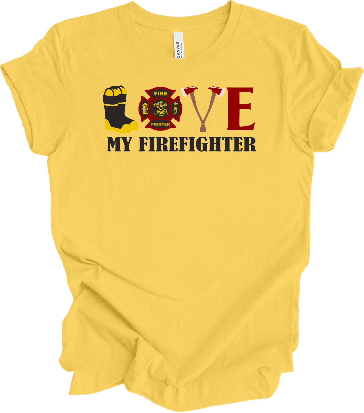 I Love My Firefighter - Fire Wife & Husband Gift T-Shirt in Yellow