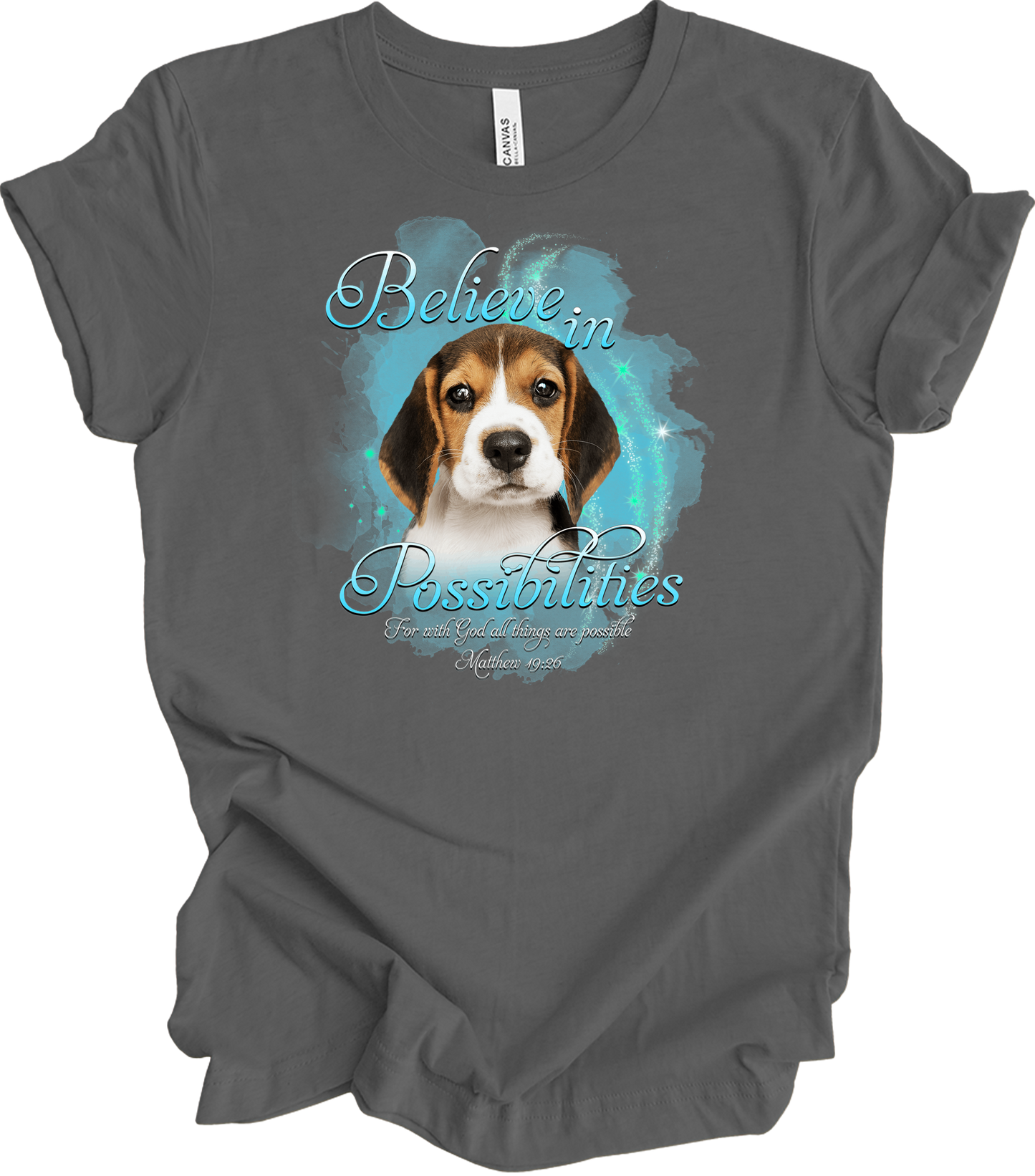 Beagle 'Believe' Inspirational T-Shirt in Asphalt