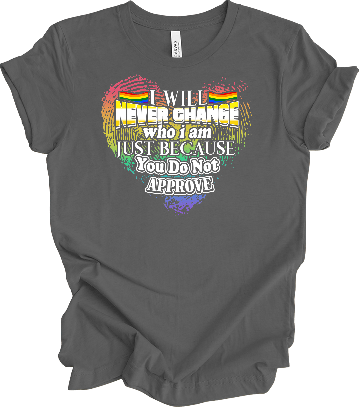 LGBT Gay Pride I Will Never Change Who I Am Rainbow T-Shirt in Asphalt