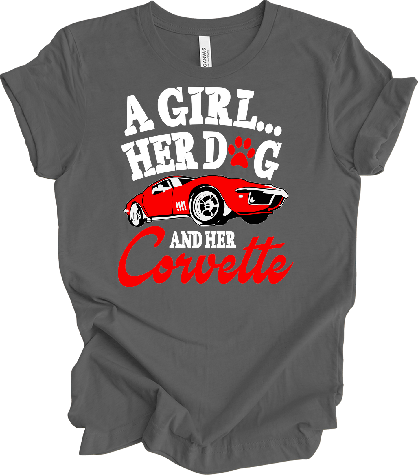 Corvette Dog Mom - C3 Corvette Lover & Dog Owner T-Shirt in Asphalt