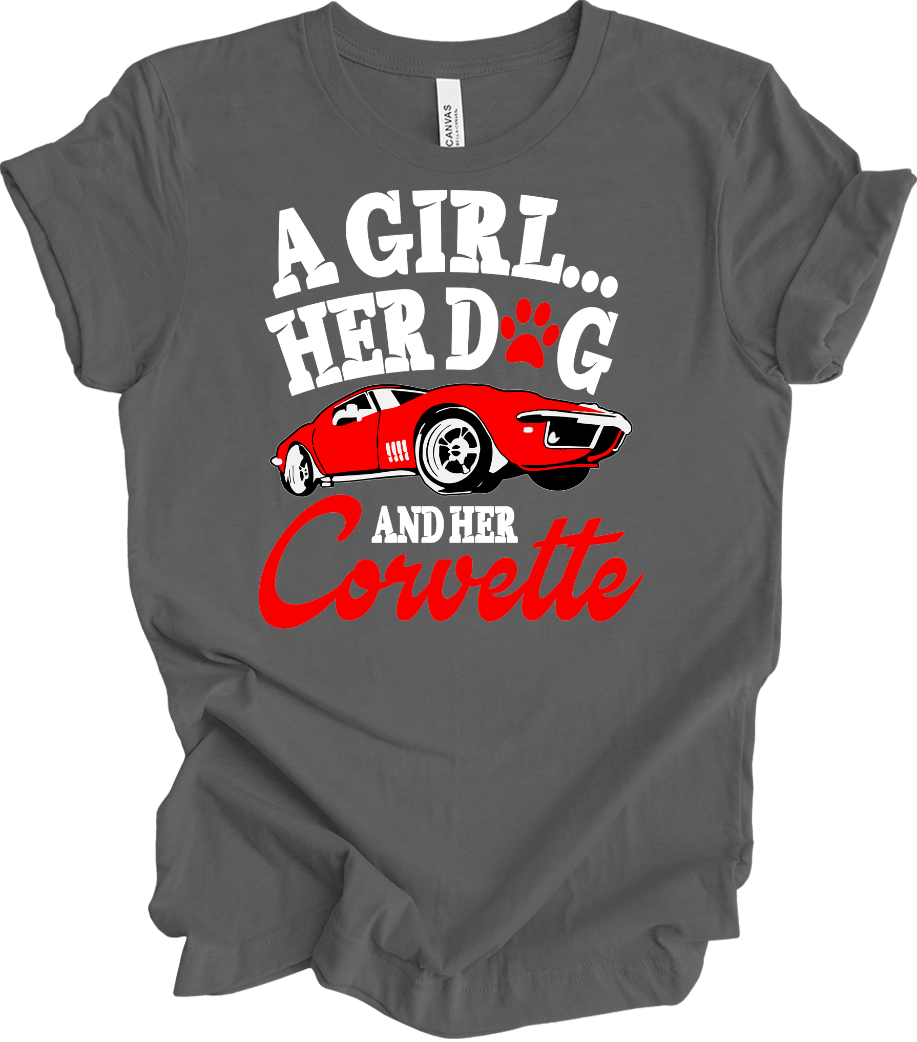 Corvette Dog Mom - C3 Corvette Lover & Dog Owner T-Shirt in Asphalt