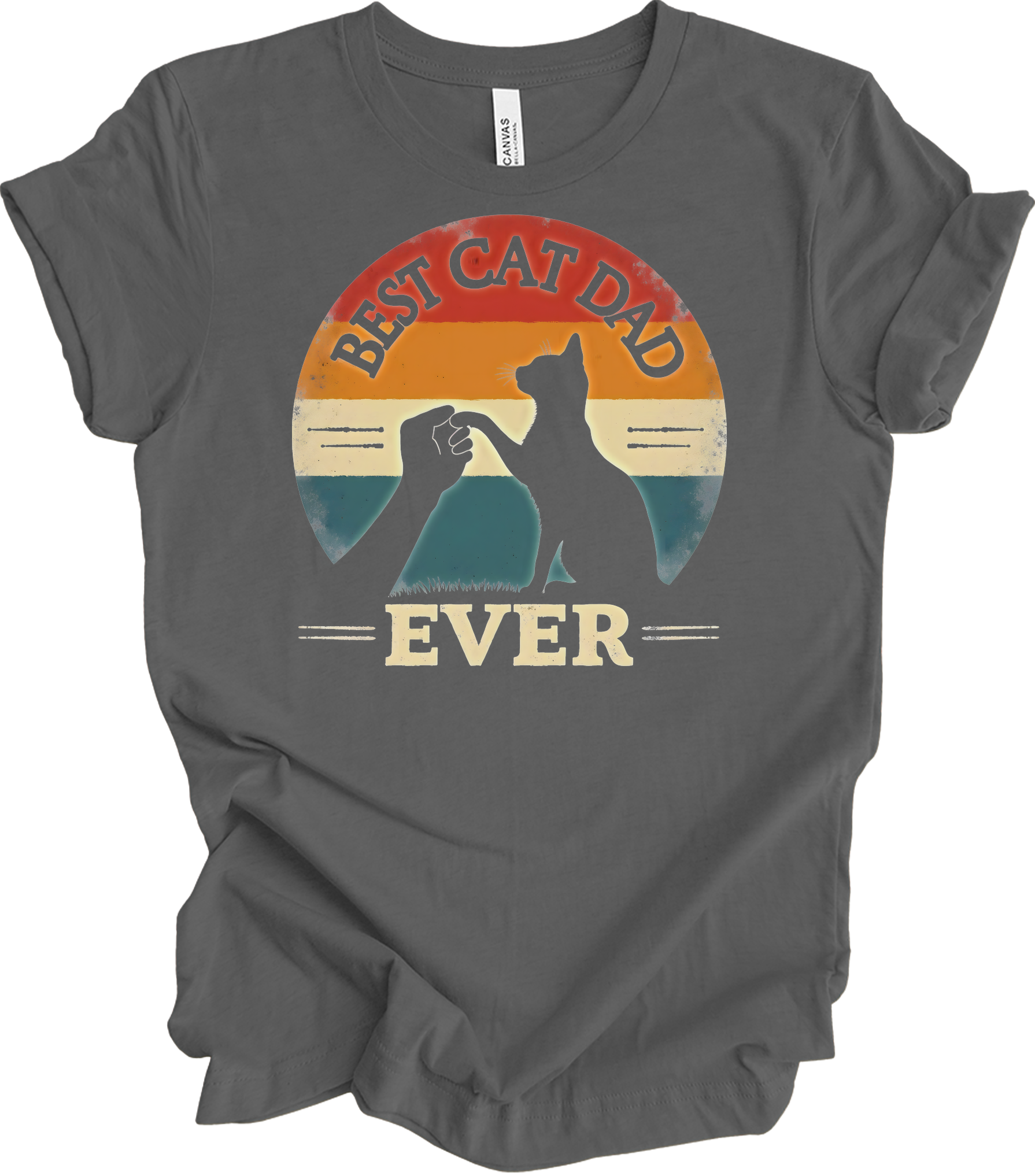 Best Cat Dad Ever Retro T-Shirt in Asphalt