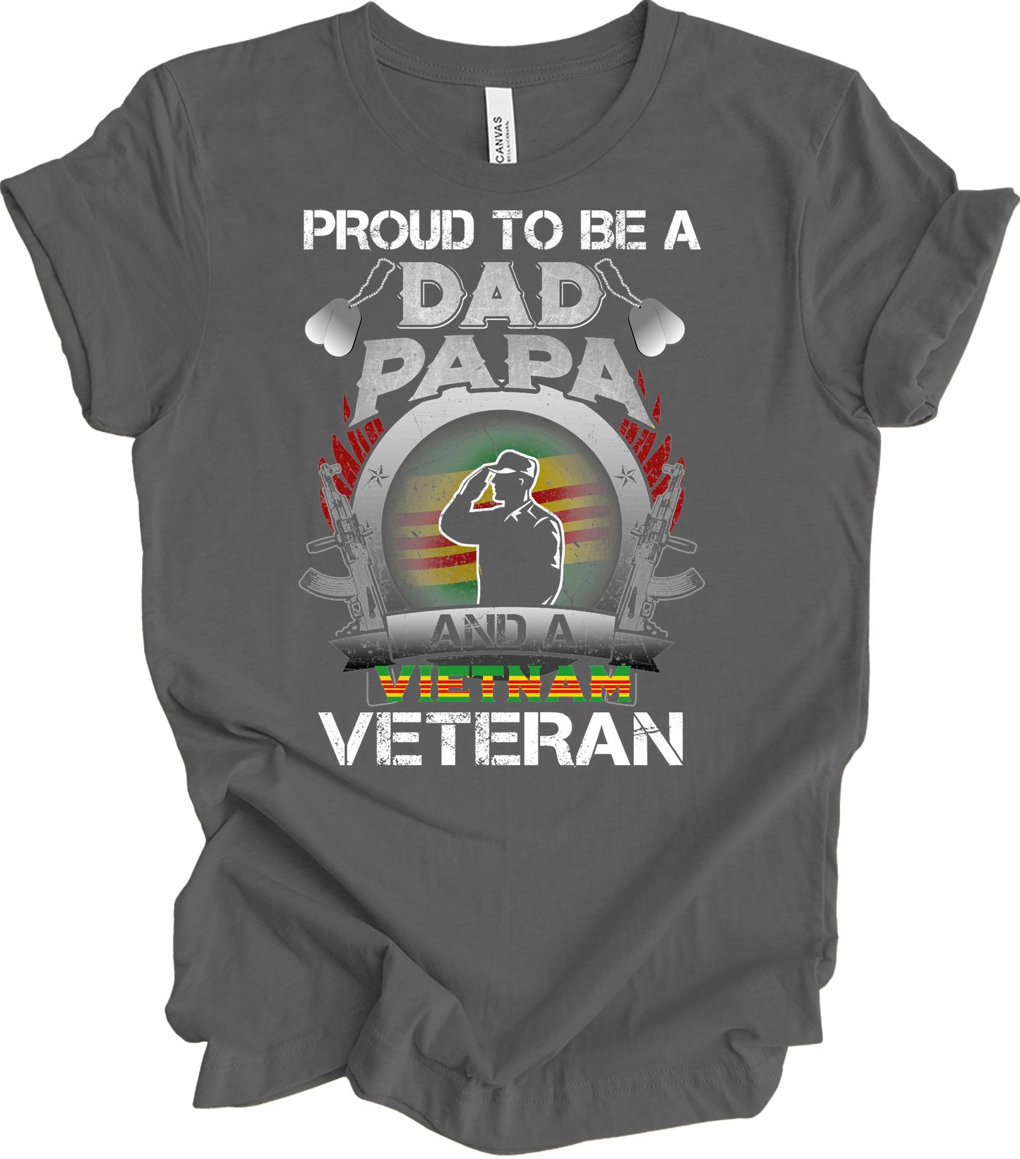 Vietnam Veteran Dad Papa Patriotic Military T-Shirt in Asphalt