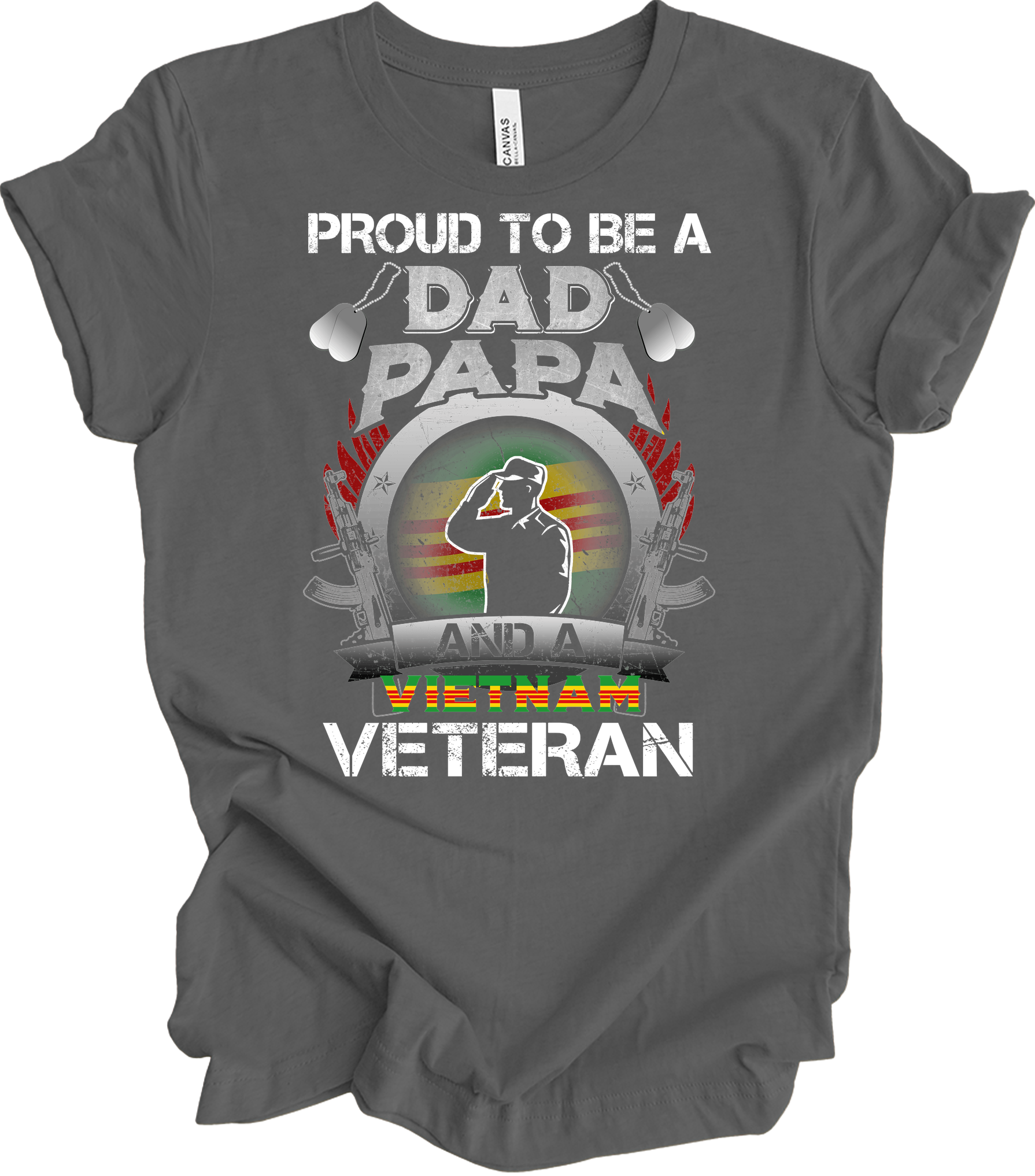 Vietnam Veteran Dad Papa Patriotic Military T-Shirt in Asphalt