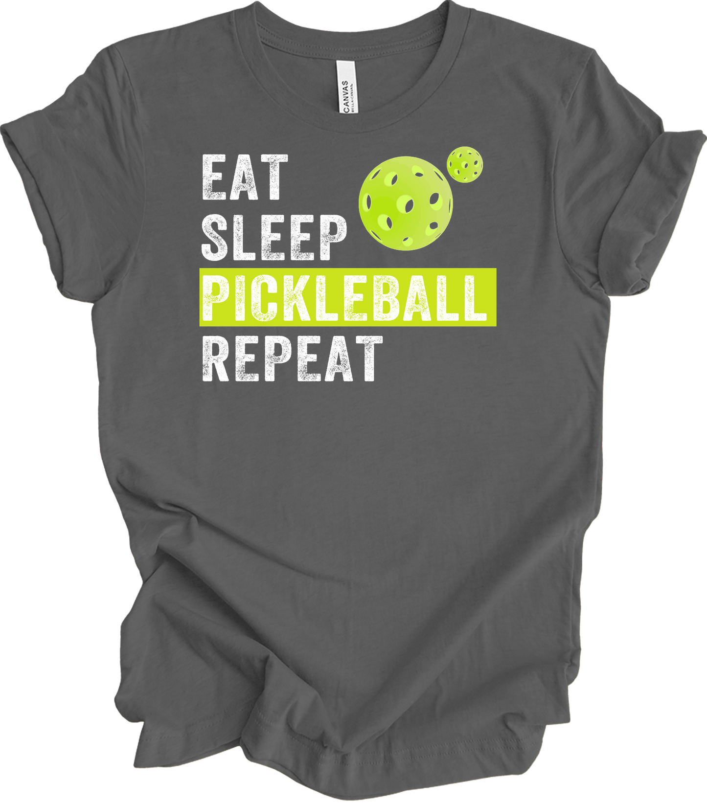 Eat Sleep Pickleball Repeat Funny Pickleball Player T-Shirt in Asphalt