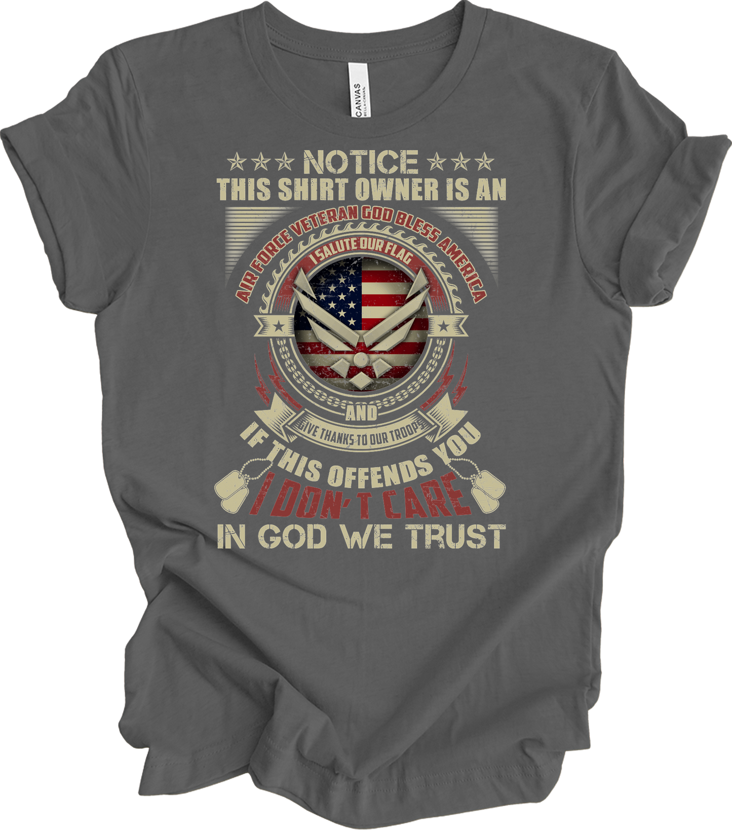 Air Force Veteran US Military Patriotic T-Shirt in Asphalt