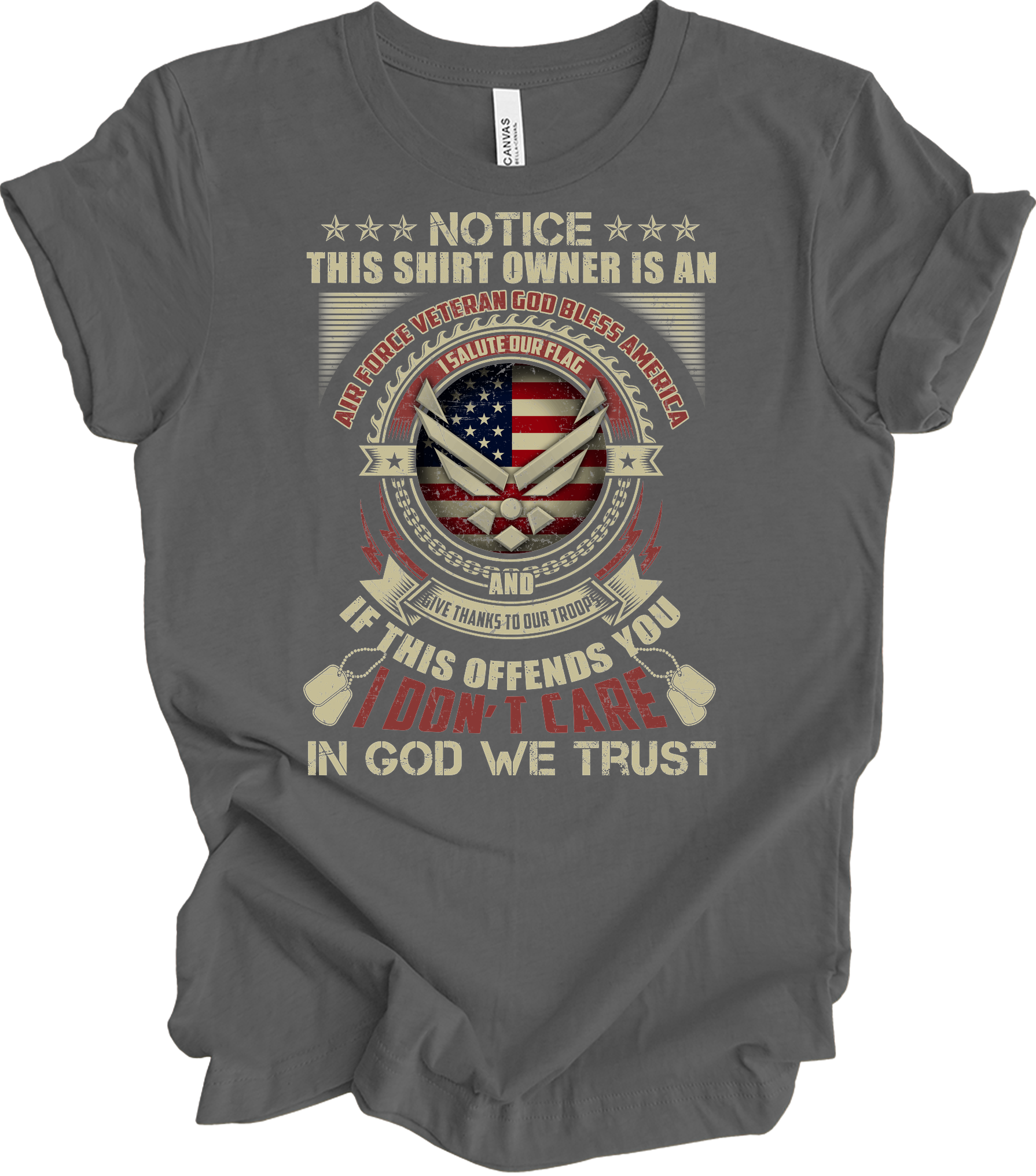 Air Force Veteran US Military Patriotic T-Shirt in Asphalt