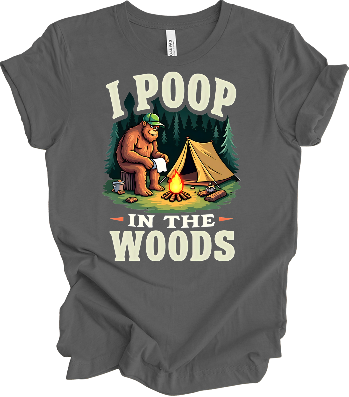 Bigfoot Camping - Funny T-Shirt in Asphalt