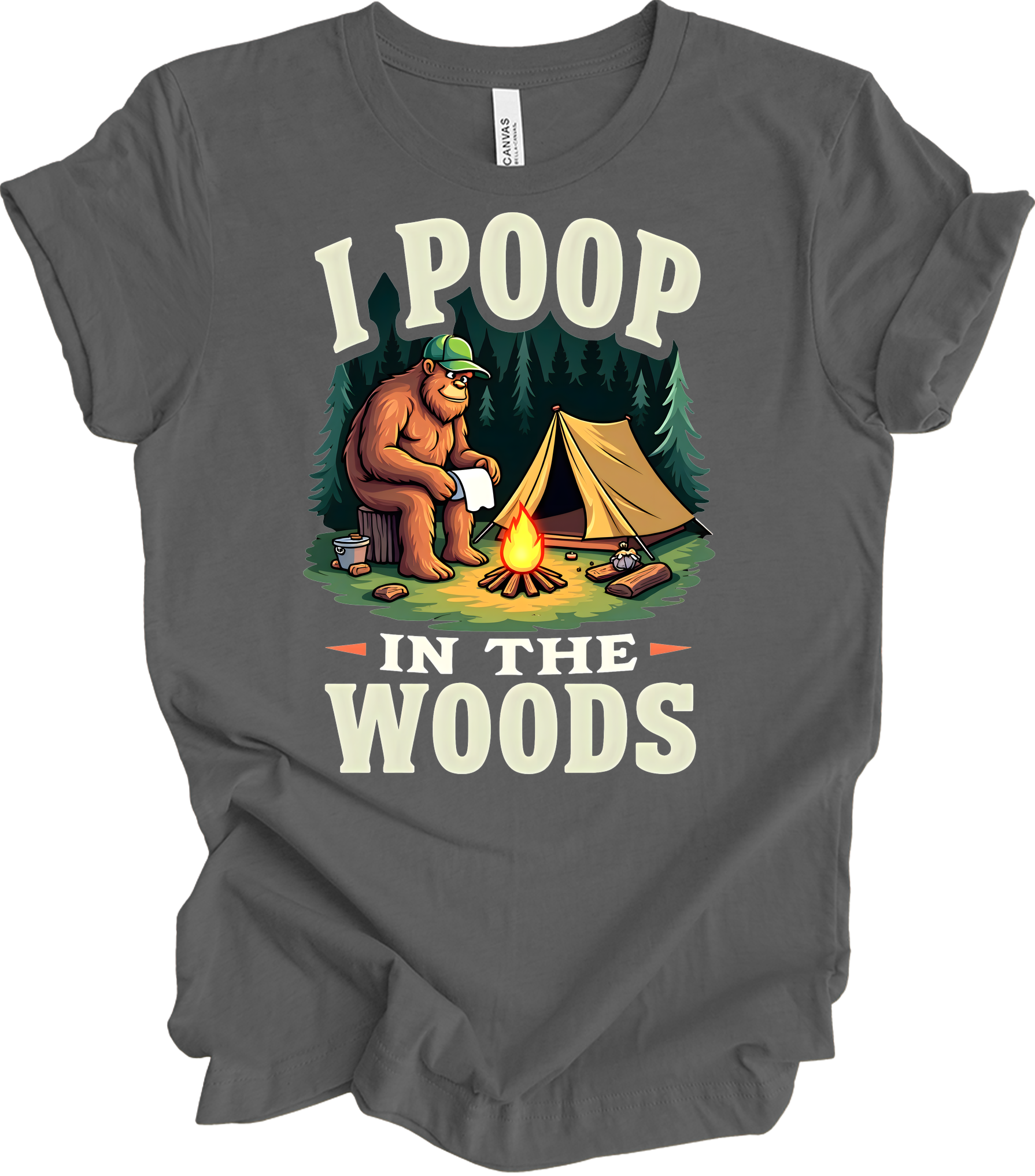 Bigfoot Camping - Funny T-Shirt in Asphalt