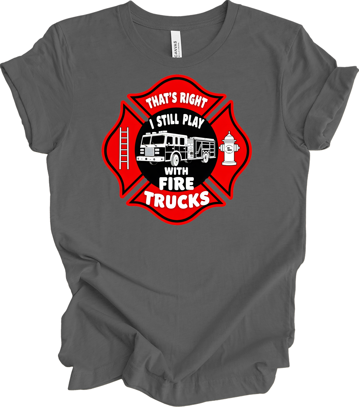 I Still Play With Fire Trucks T-Shirt in Asphalt