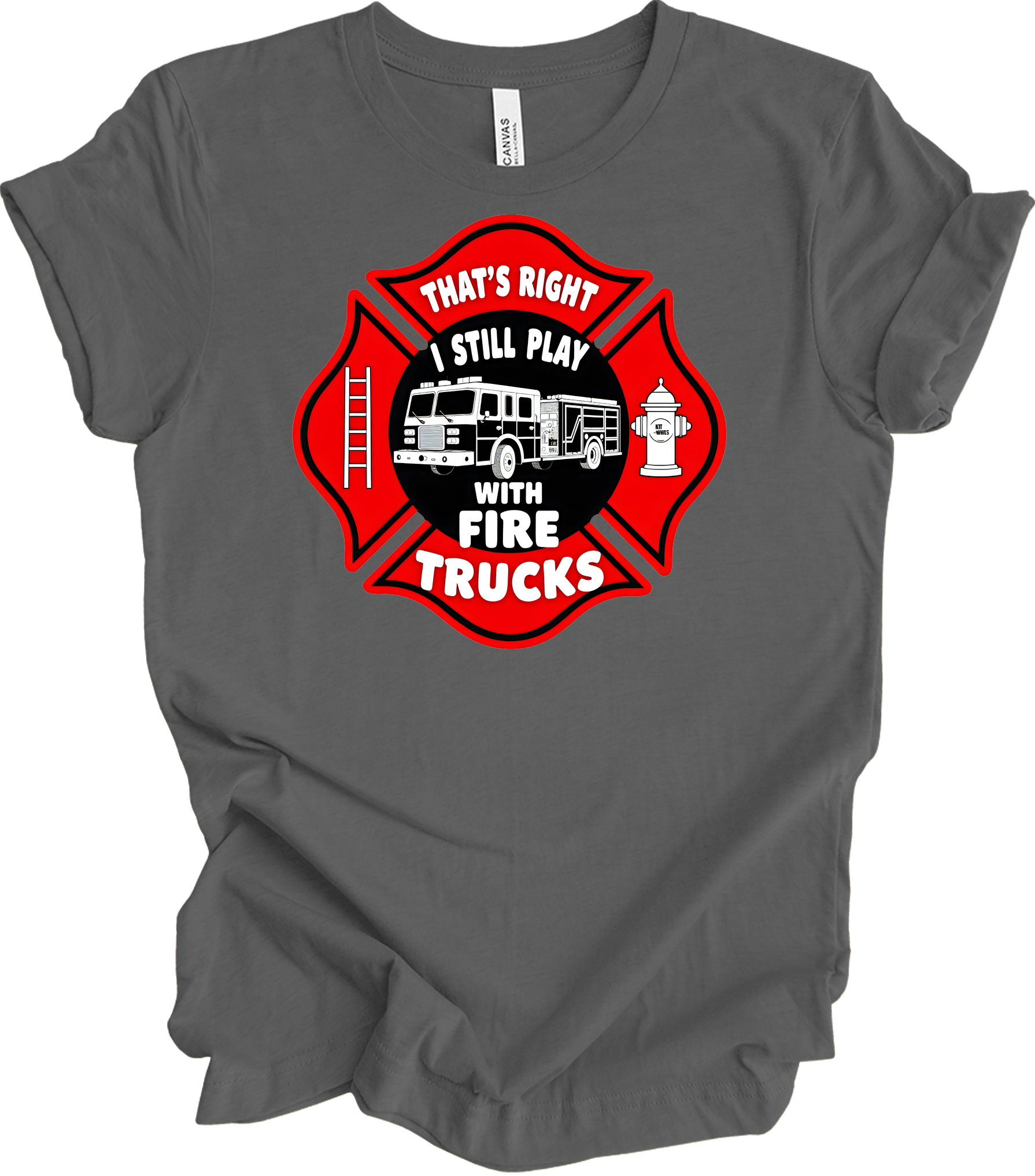 I Still Play With Fire Trucks T-Shirt in Asphalt