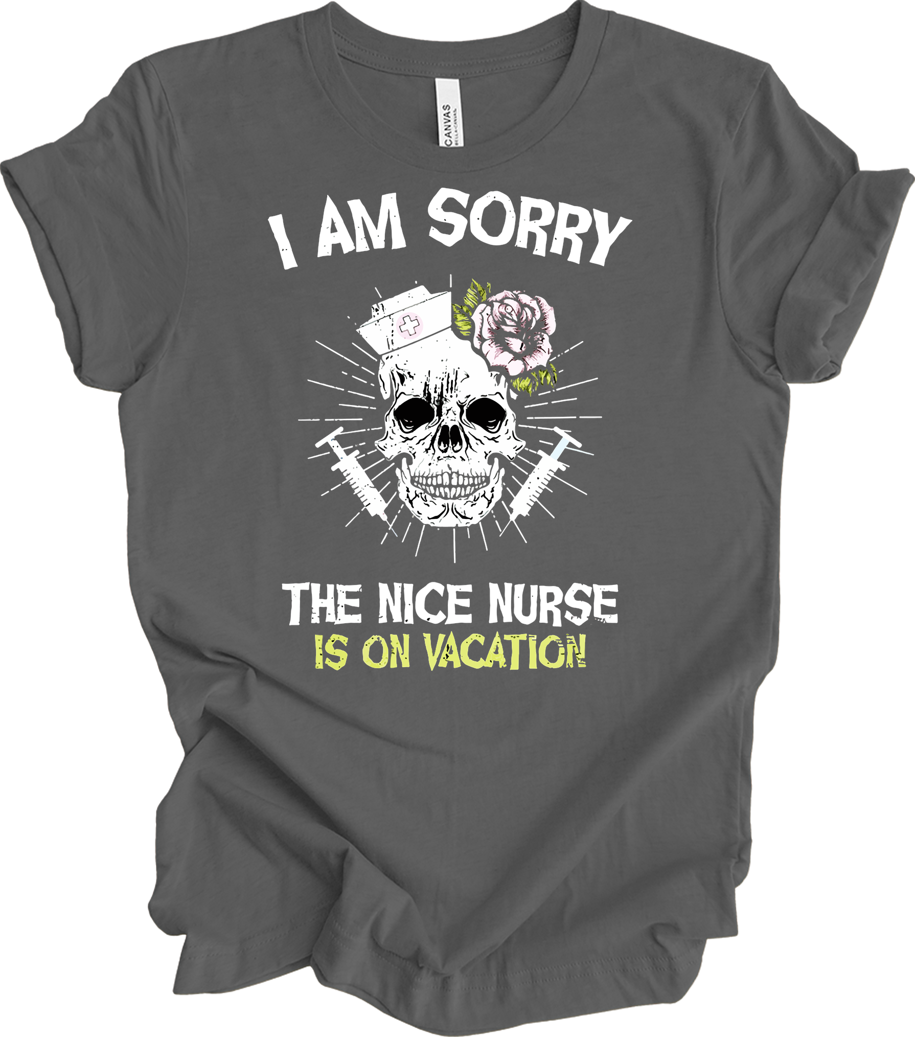 Nice Nurse Vacation Skull T-Shirt in Asphalt
