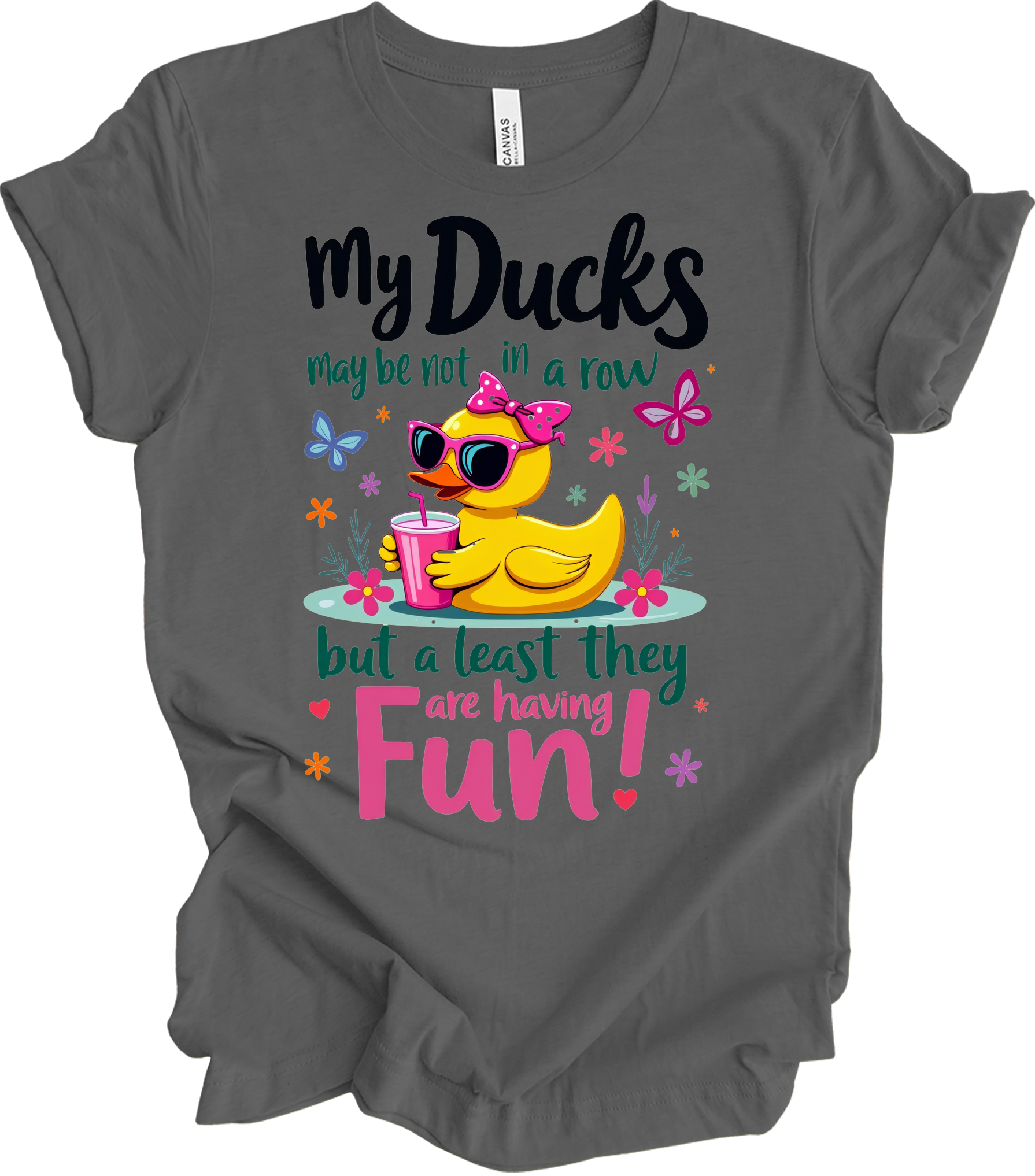Ducks Not in a Row Fun T-Shirt in Asphalt