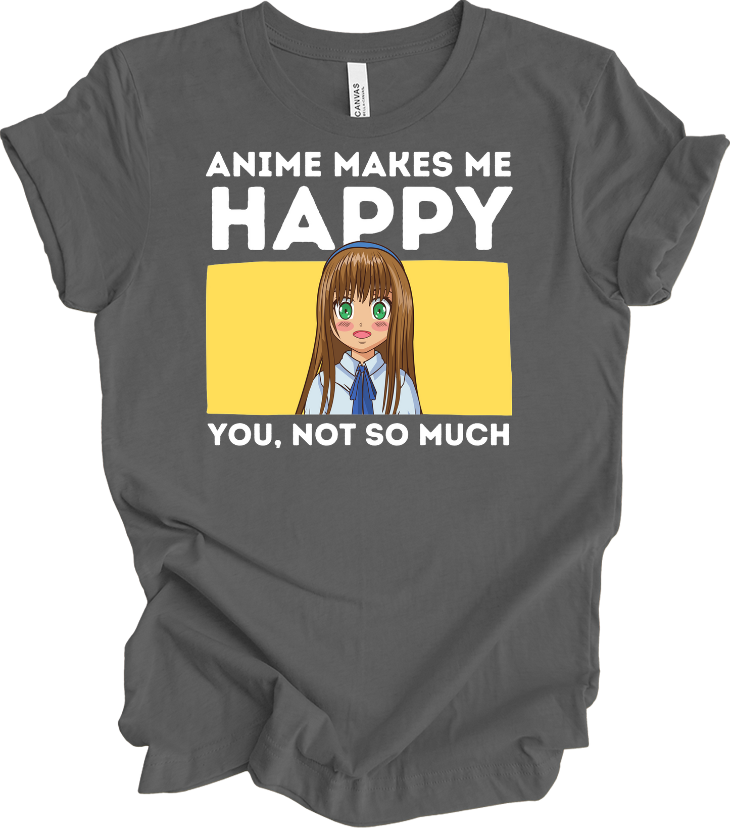 Anime Art 'Happy' T-Shirt in Asphalt