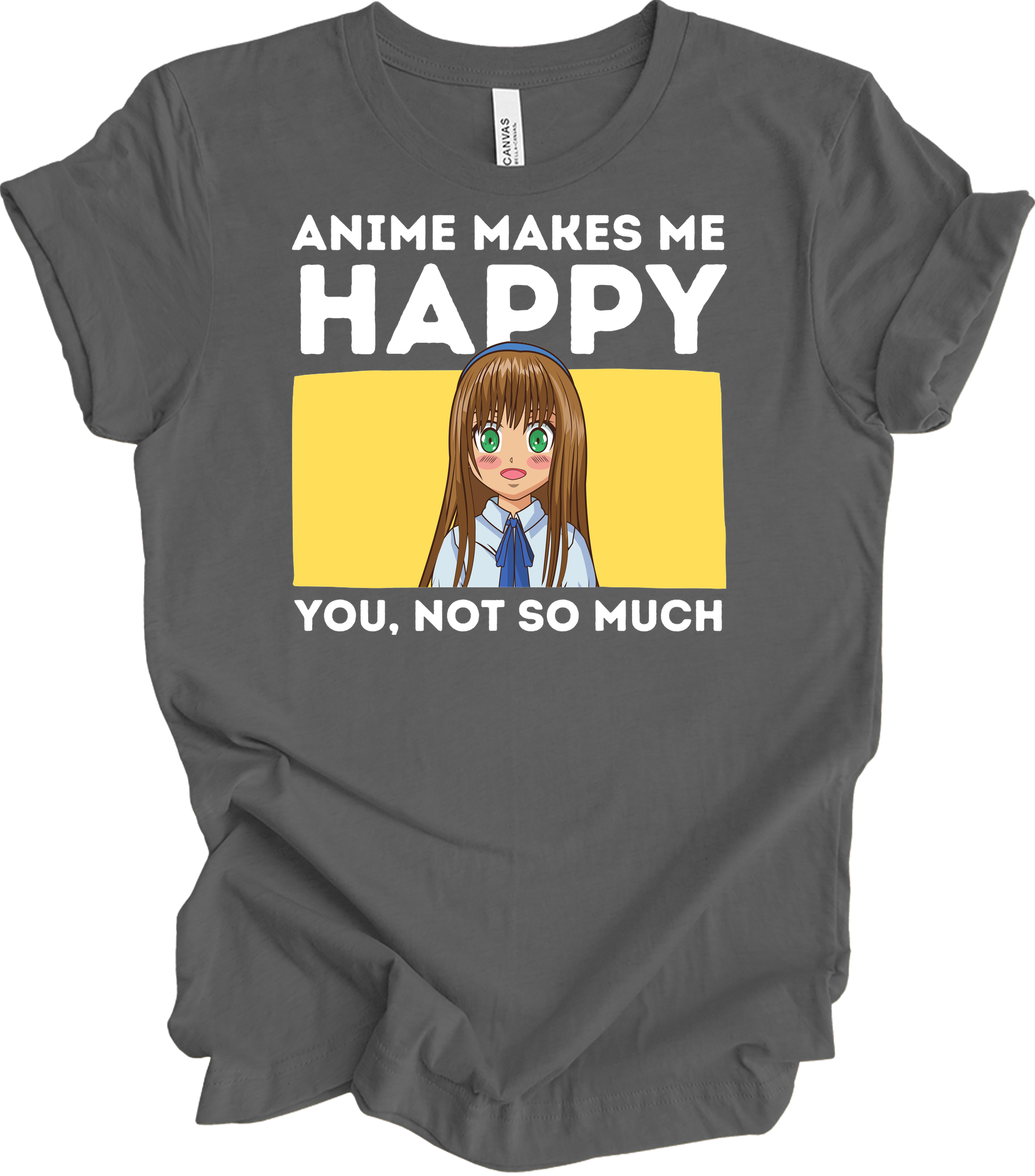 Anime Art 'Happy' T-Shirt in Asphalt