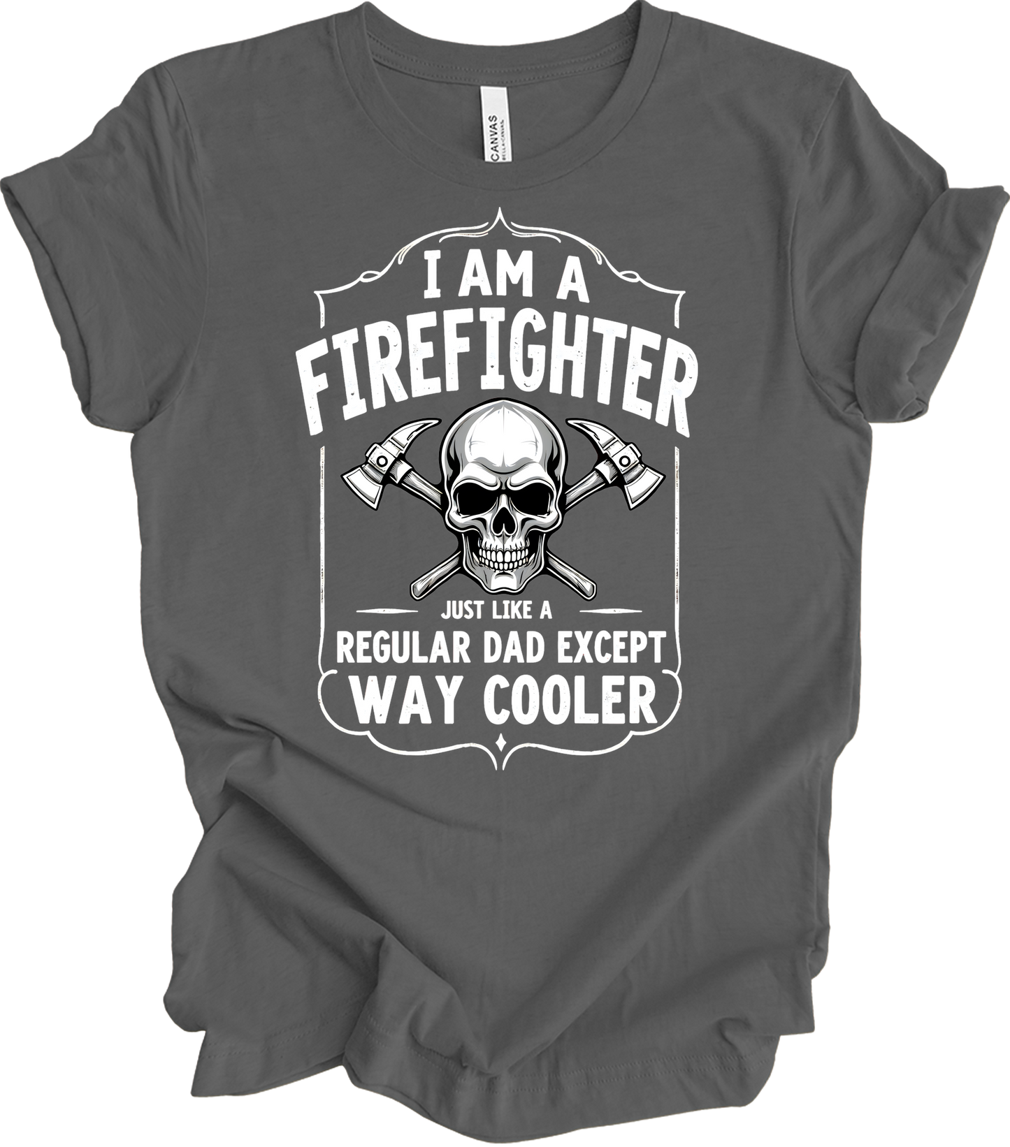 Firefighter Dad Cool Skull T-Shirt in Asphalt