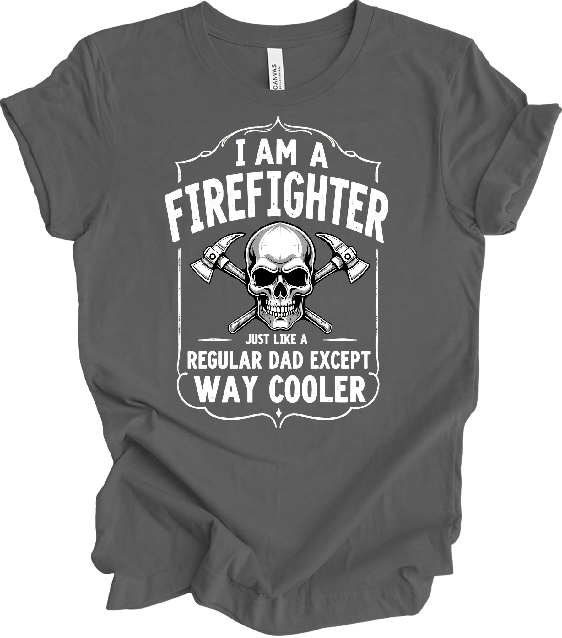 Firefighter Dad Cool Skull T-Shirt in Asphalt
