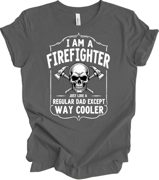 Firefighter Dad Cool Skull T-Shirt in Asphalt