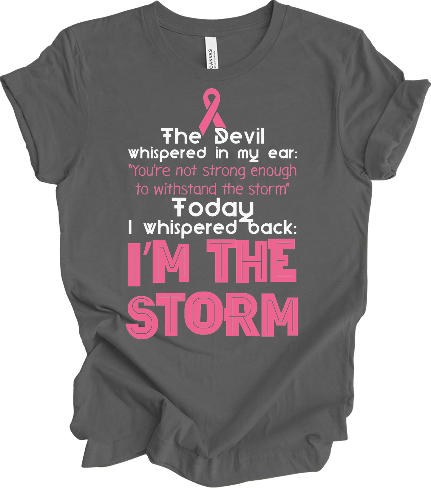 I Am The Storm Breast Cancer Awareness Warrior T-Shirt in Asphalt