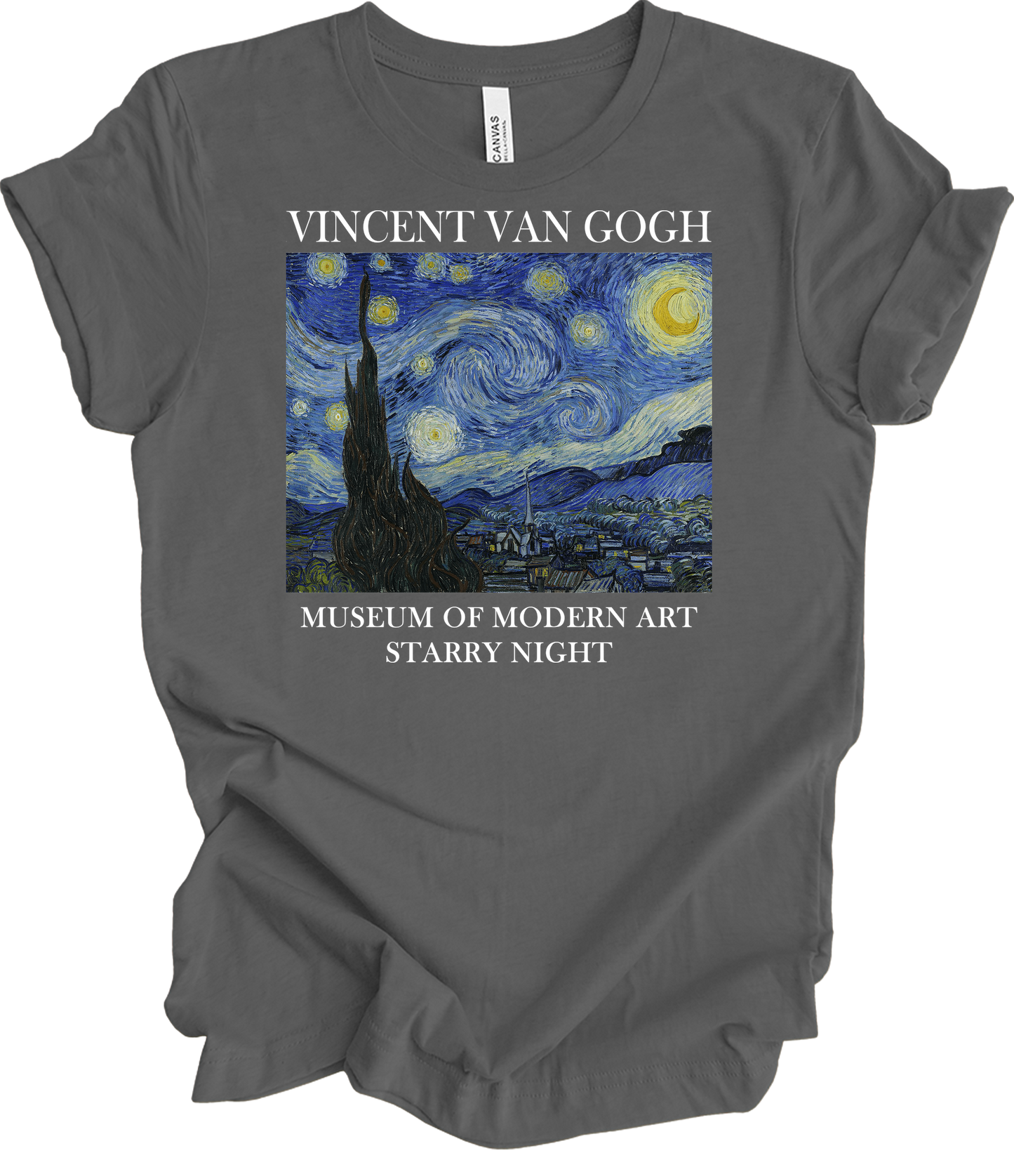 Van Gogh Starry Night Painting Art T-Shirt in Asphalt