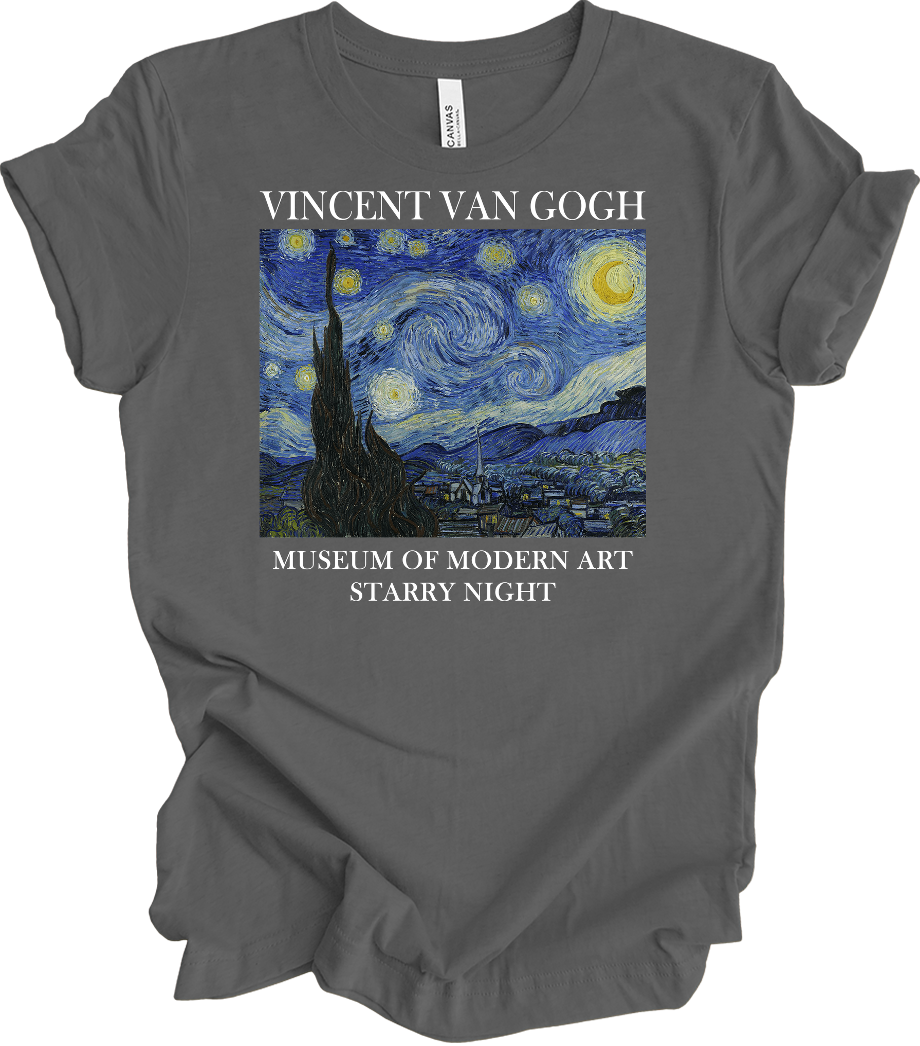 Van Gogh Starry Night Painting Art T-Shirt in Asphalt