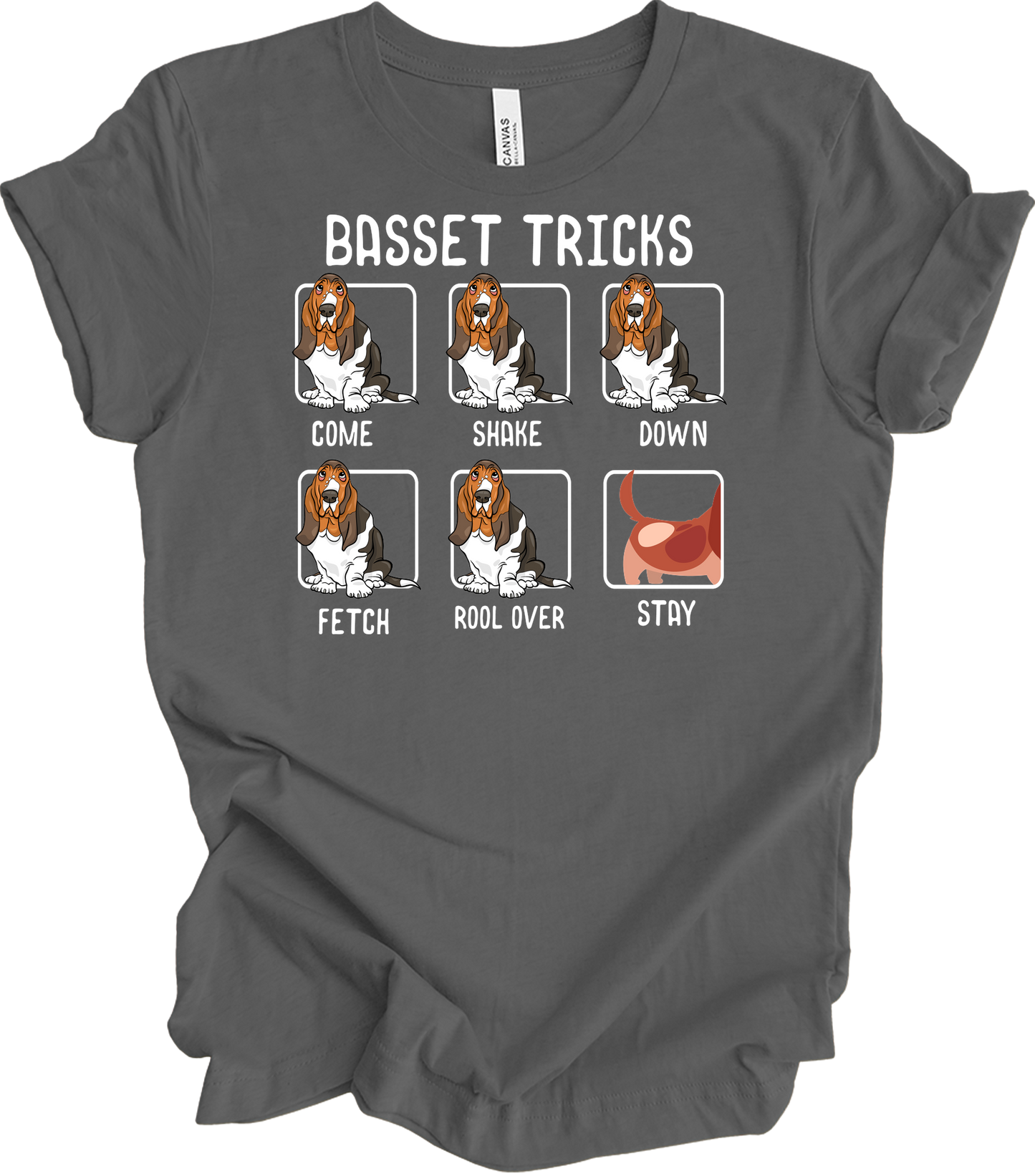 Basset Tricks Dog T-Shirt in Asphalt