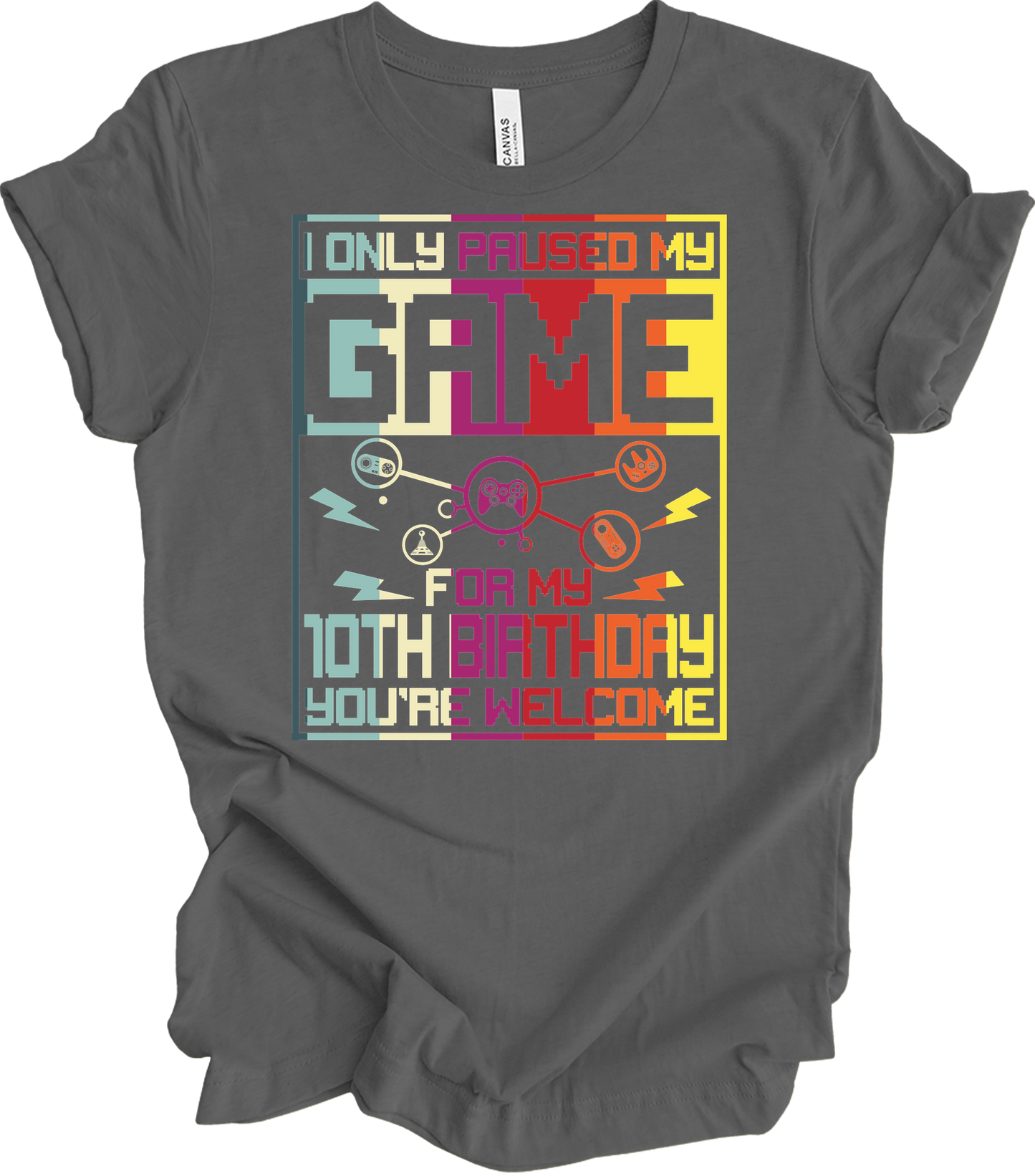 Paused Game 10th Birthday T-Shirt in Asphalt