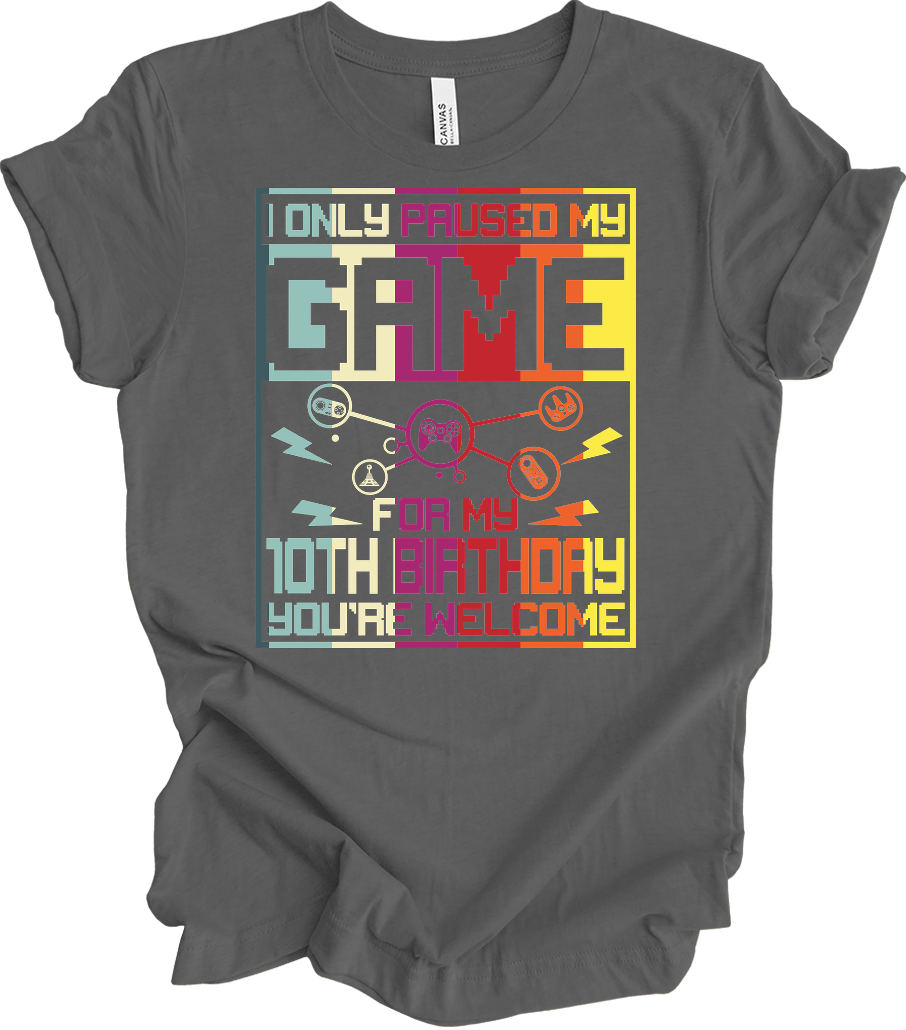Paused Game 10th Birthday T-Shirt in Asphalt