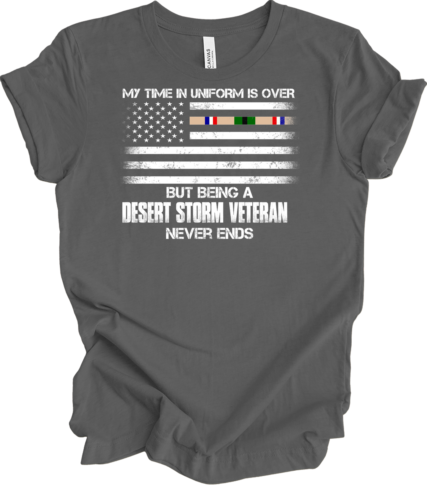 Desert Storm Veteran Gulf War Ribbon T-Shirt in Asphalt