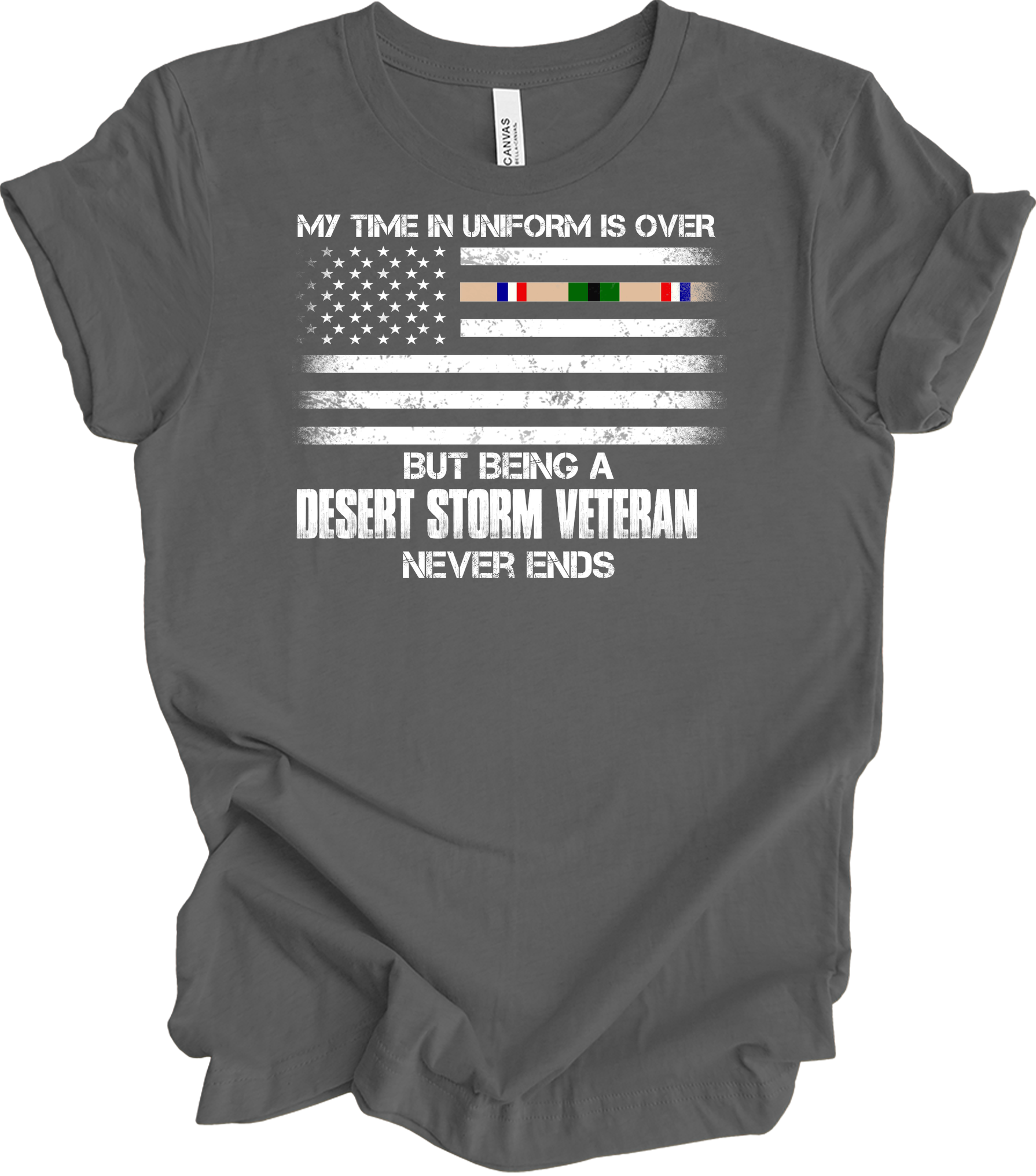 Desert Storm Veteran Gulf War Ribbon T-Shirt in Asphalt