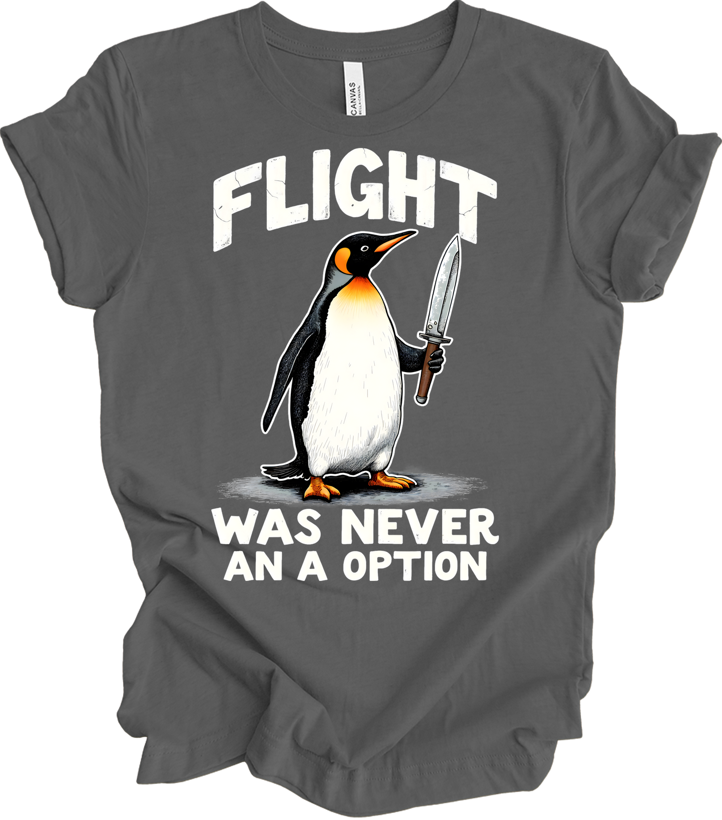 Penguin Humor - Flight Wasn't an Option T-Shirt in Asphalt