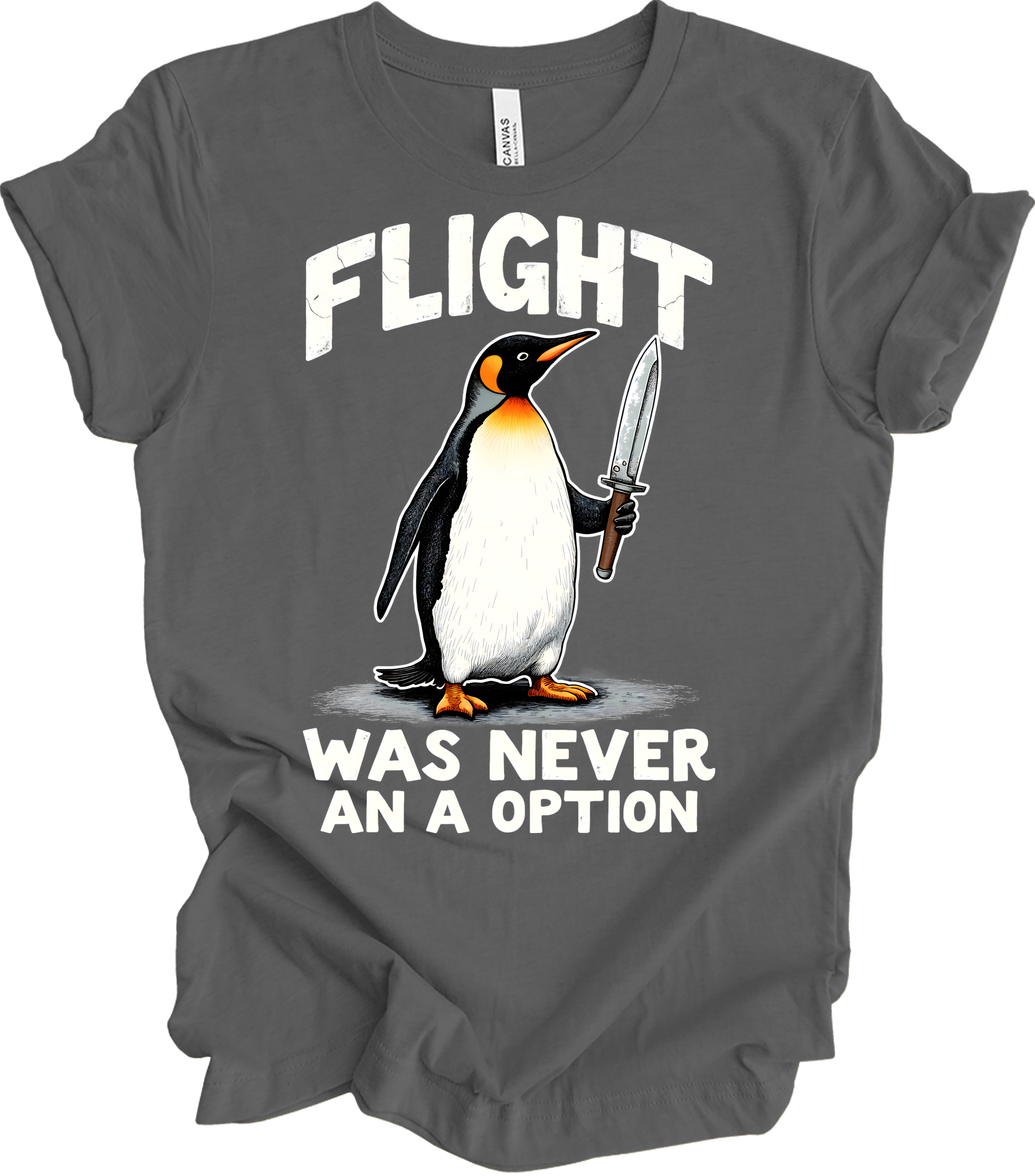 Penguin Humor - Flight Wasn't an Option T-Shirt in Asphalt