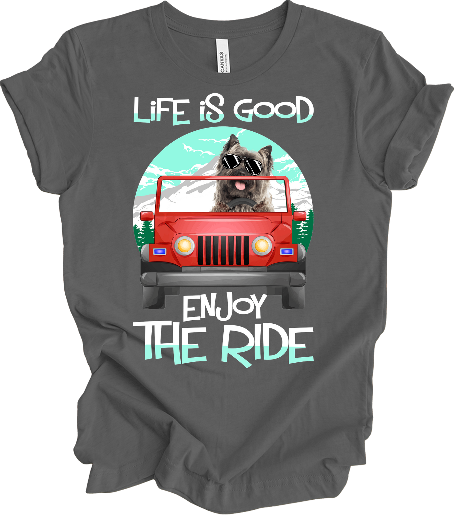 Life is Good Jeep Dog T-Shirt in Asphalt