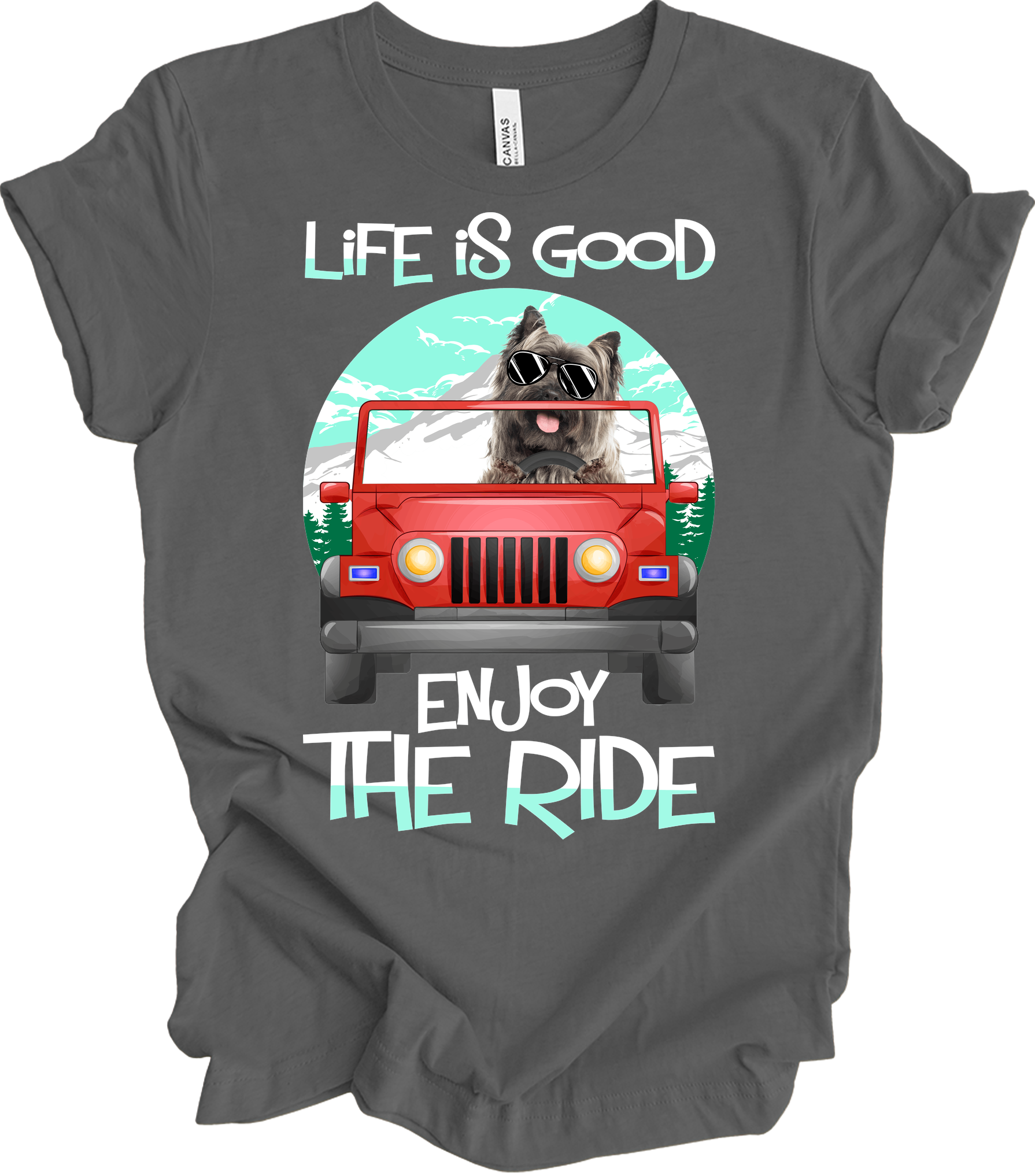 Life is Good Jeep Dog T-Shirt in Asphalt